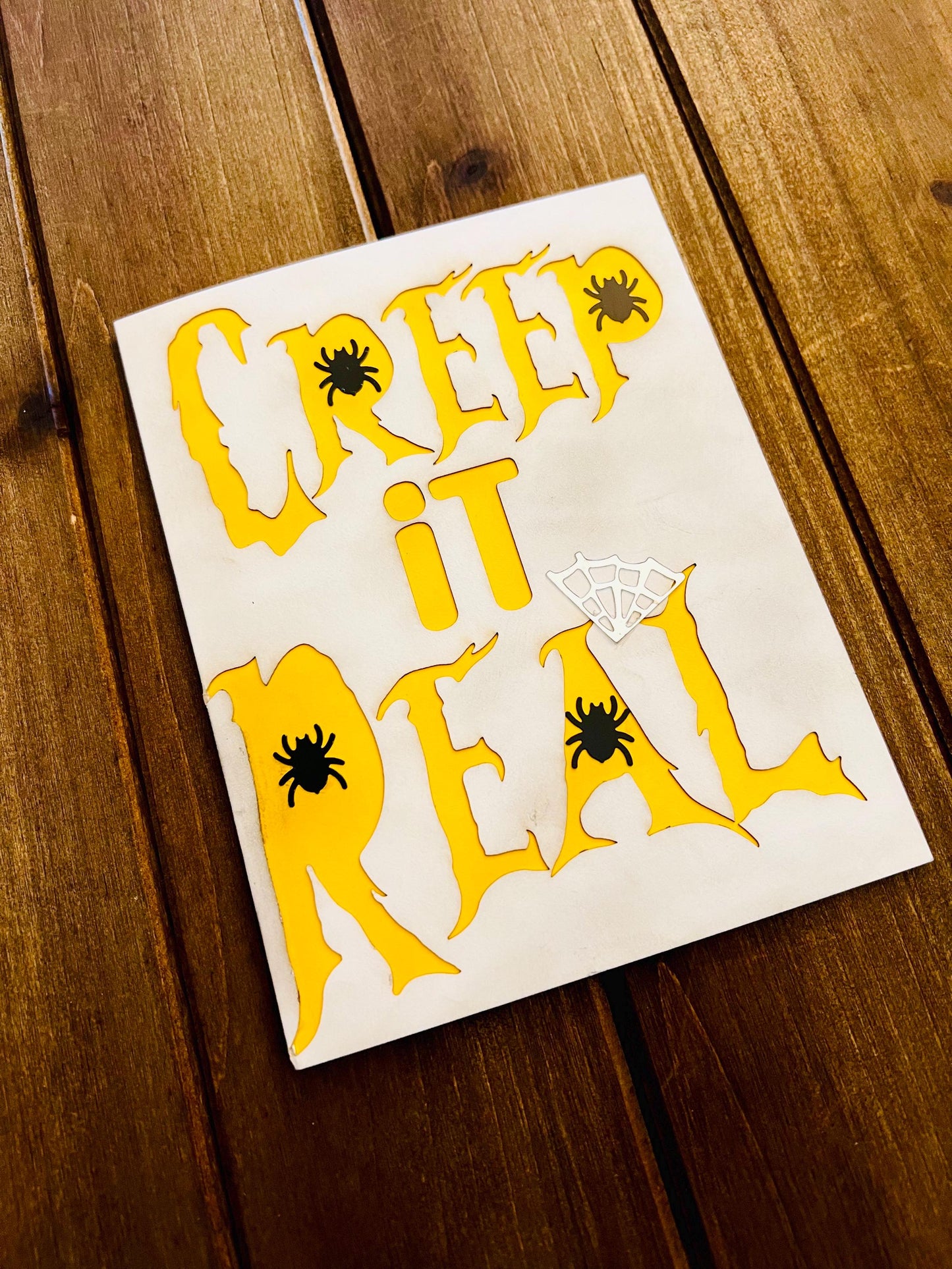 Creep It Real Yellow and White Halloween Card