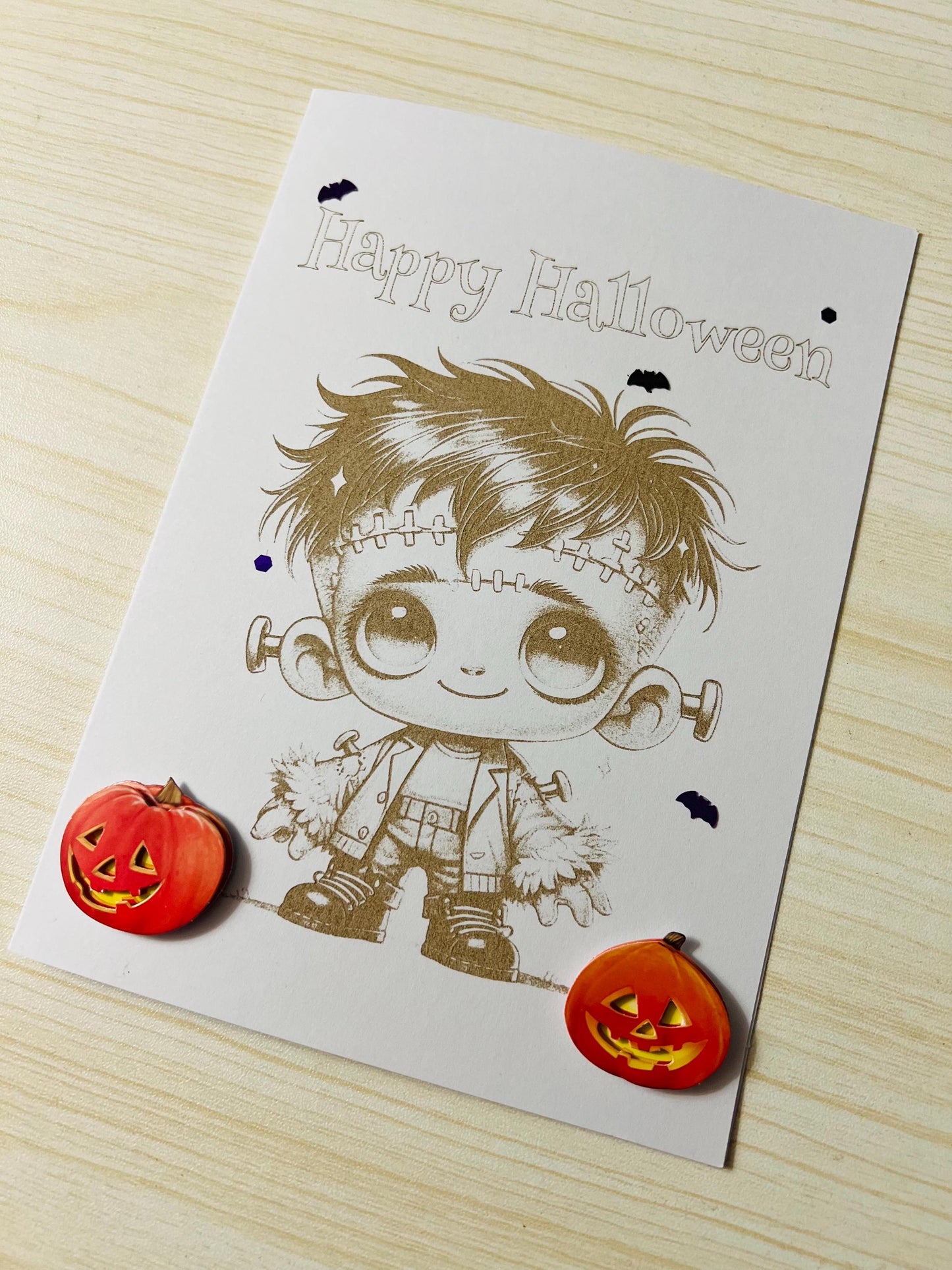 Laser Etched Kid Frankenstein Halloween Card