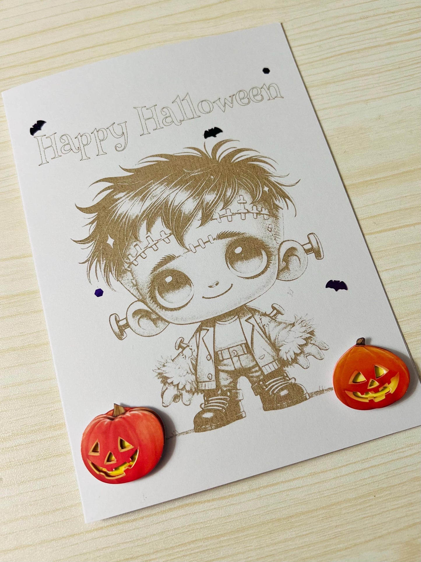 Laser Etched Kid Frankenstein Halloween Card