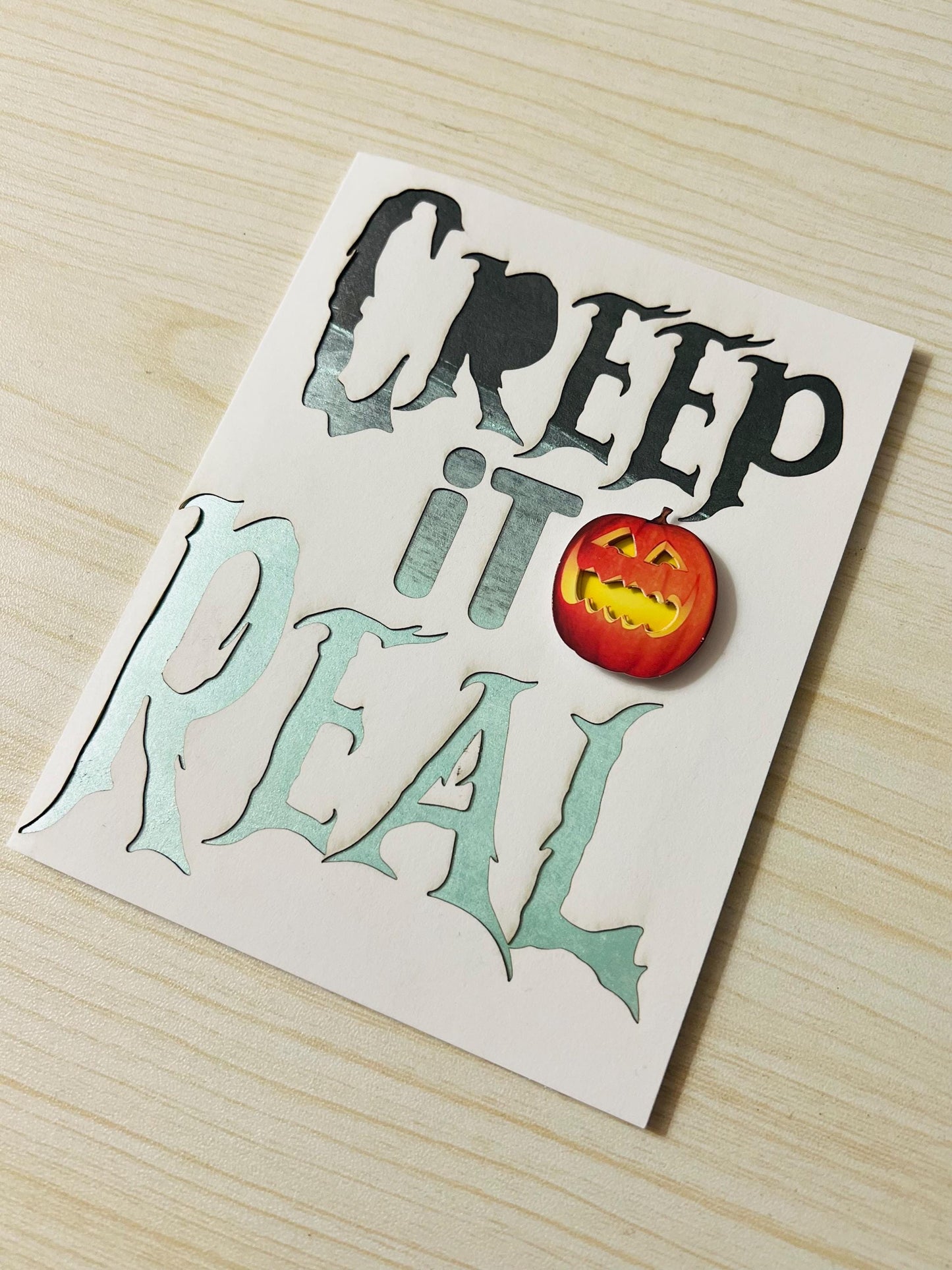 Creep it Real Black and Mint Green Halloween Cutout Card