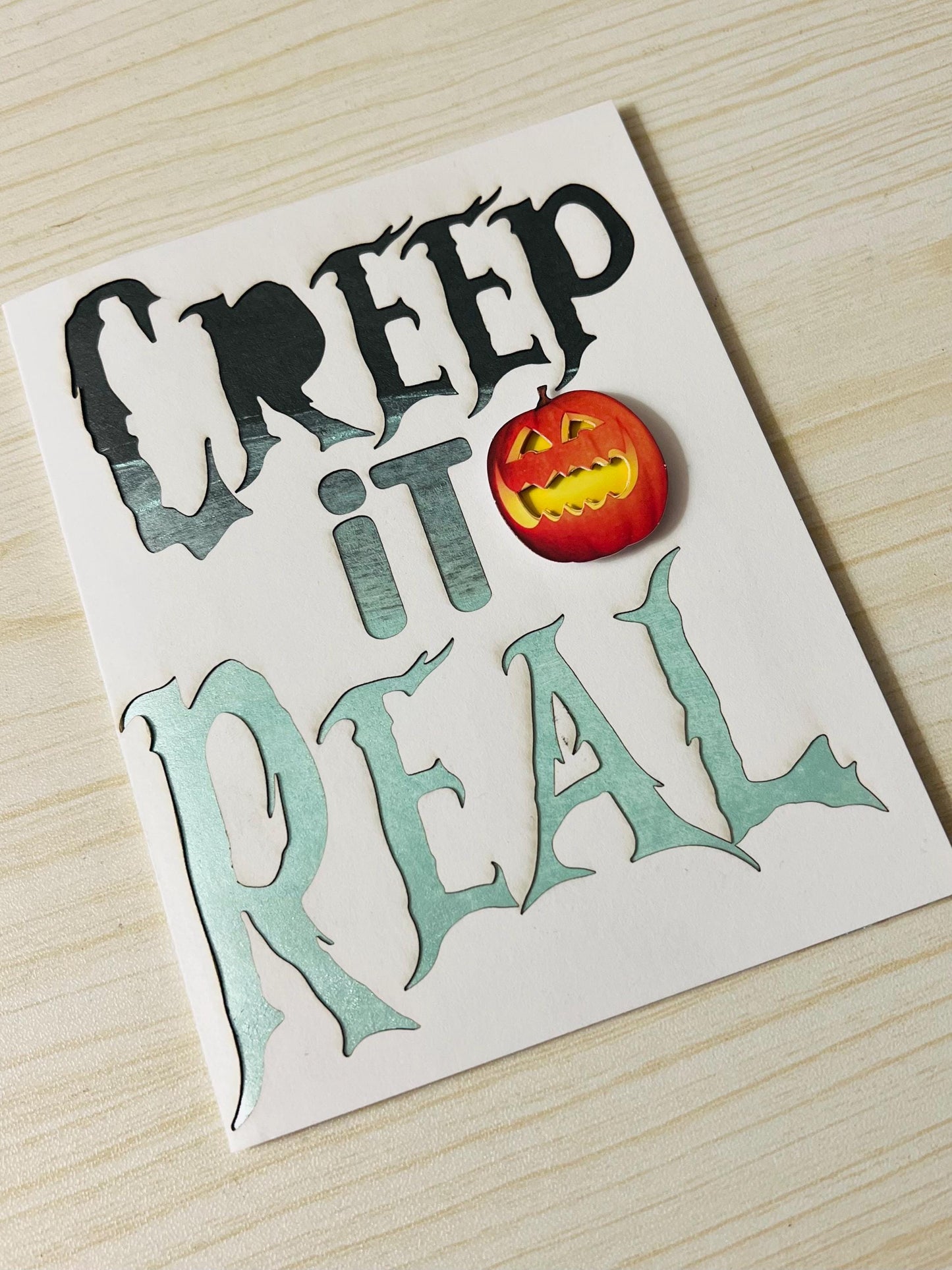 Creep it Real Black and Mint Green Halloween Cutout Card