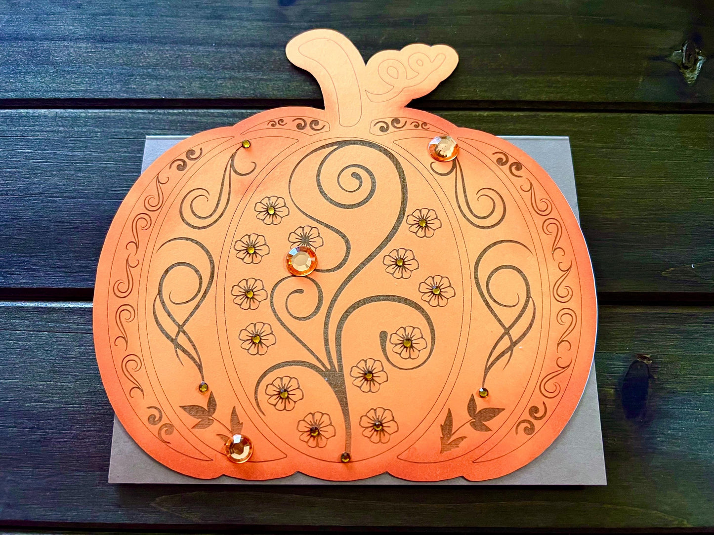 Orange Laser Etched Filigree Pumpkin Blank Halloween Card