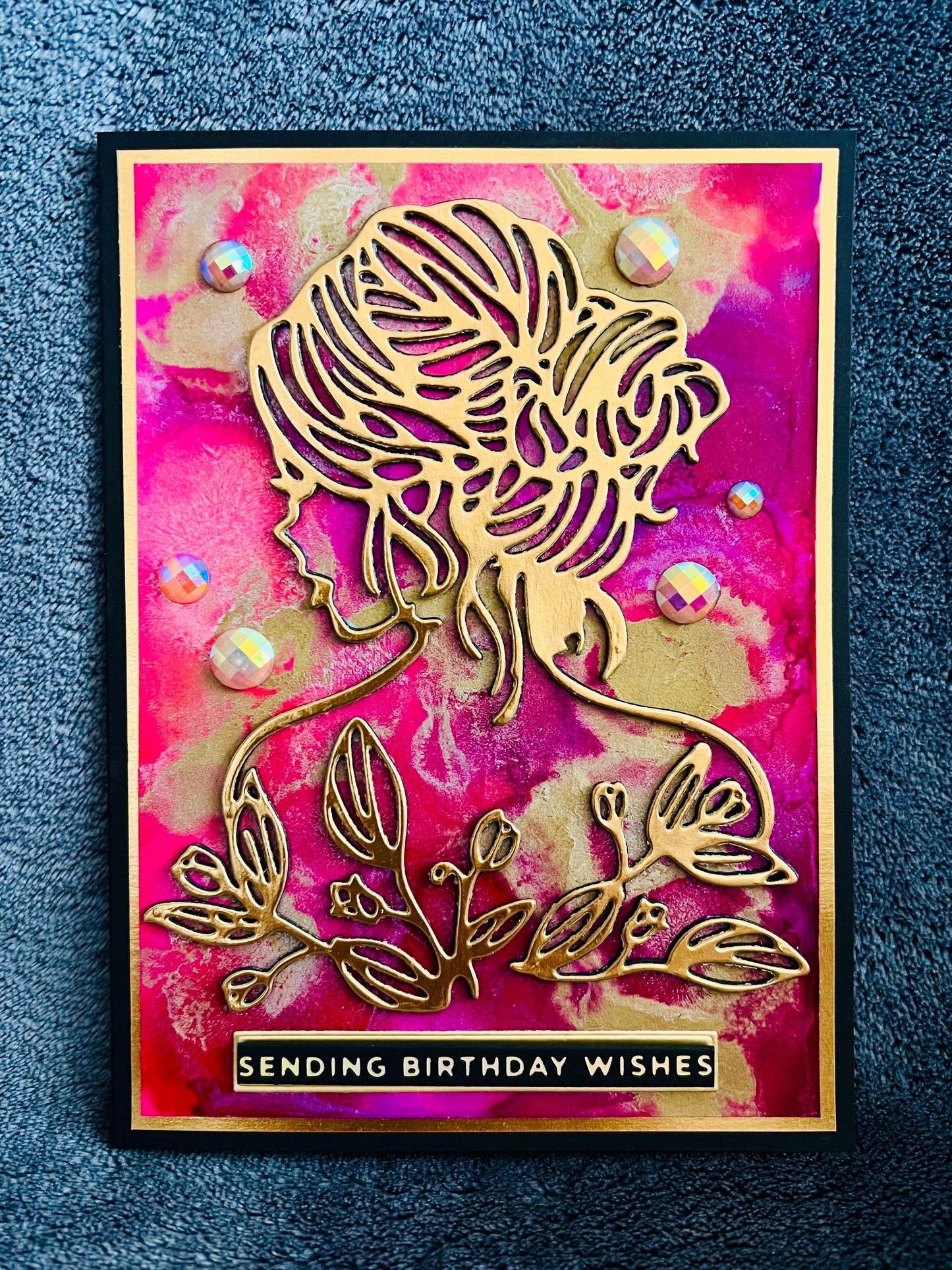 Beautiful Girl Gold Silhouette Outline Sending Birthday Wishes Card