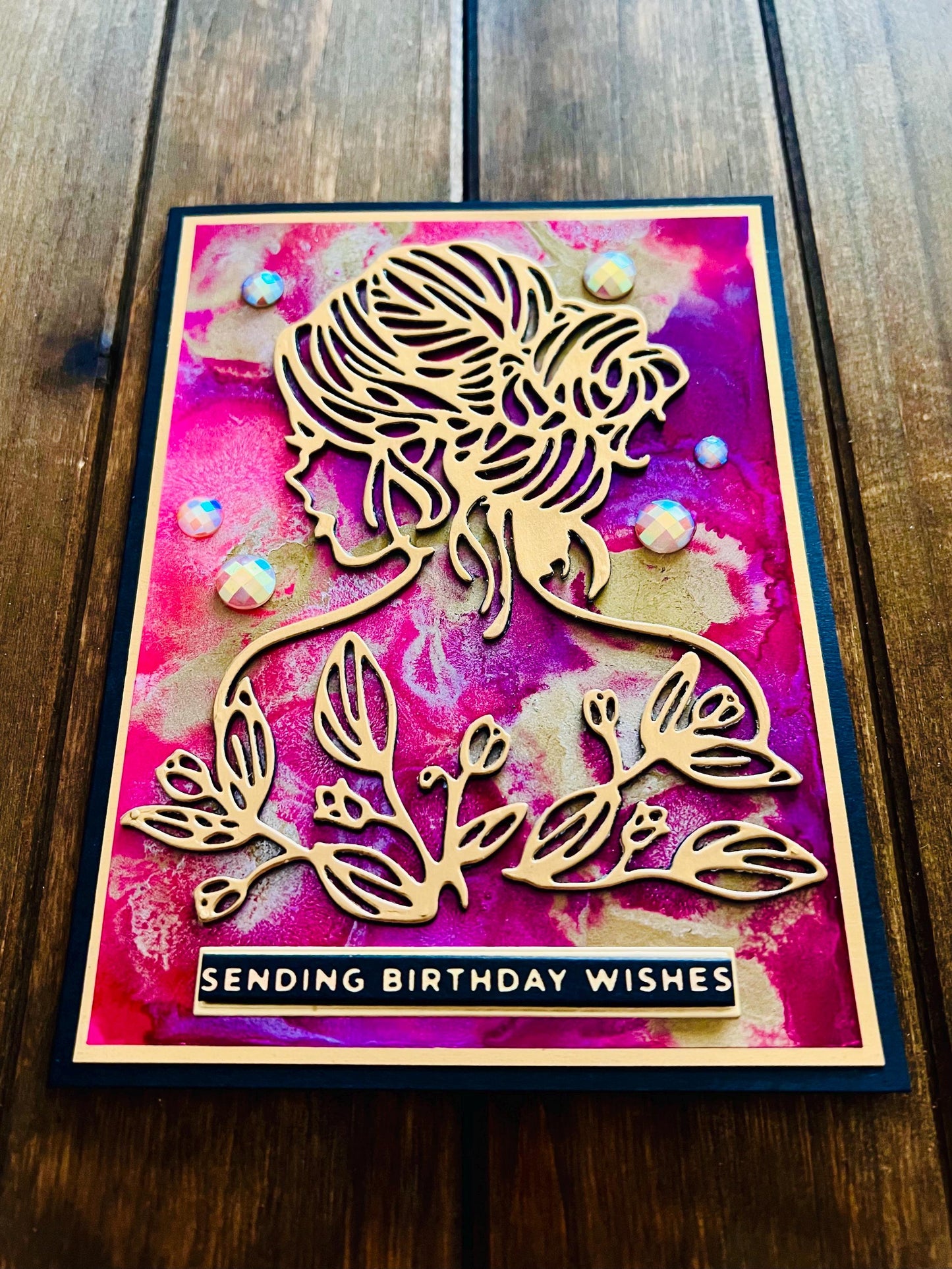 Beautiful Girl Gold Silhouette Outline Sending Birthday Wishes Card