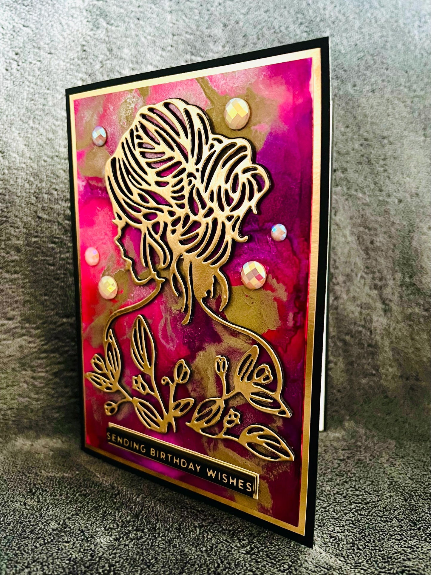 Beautiful Girl Gold Silhouette Outline Sending Birthday Wishes Card