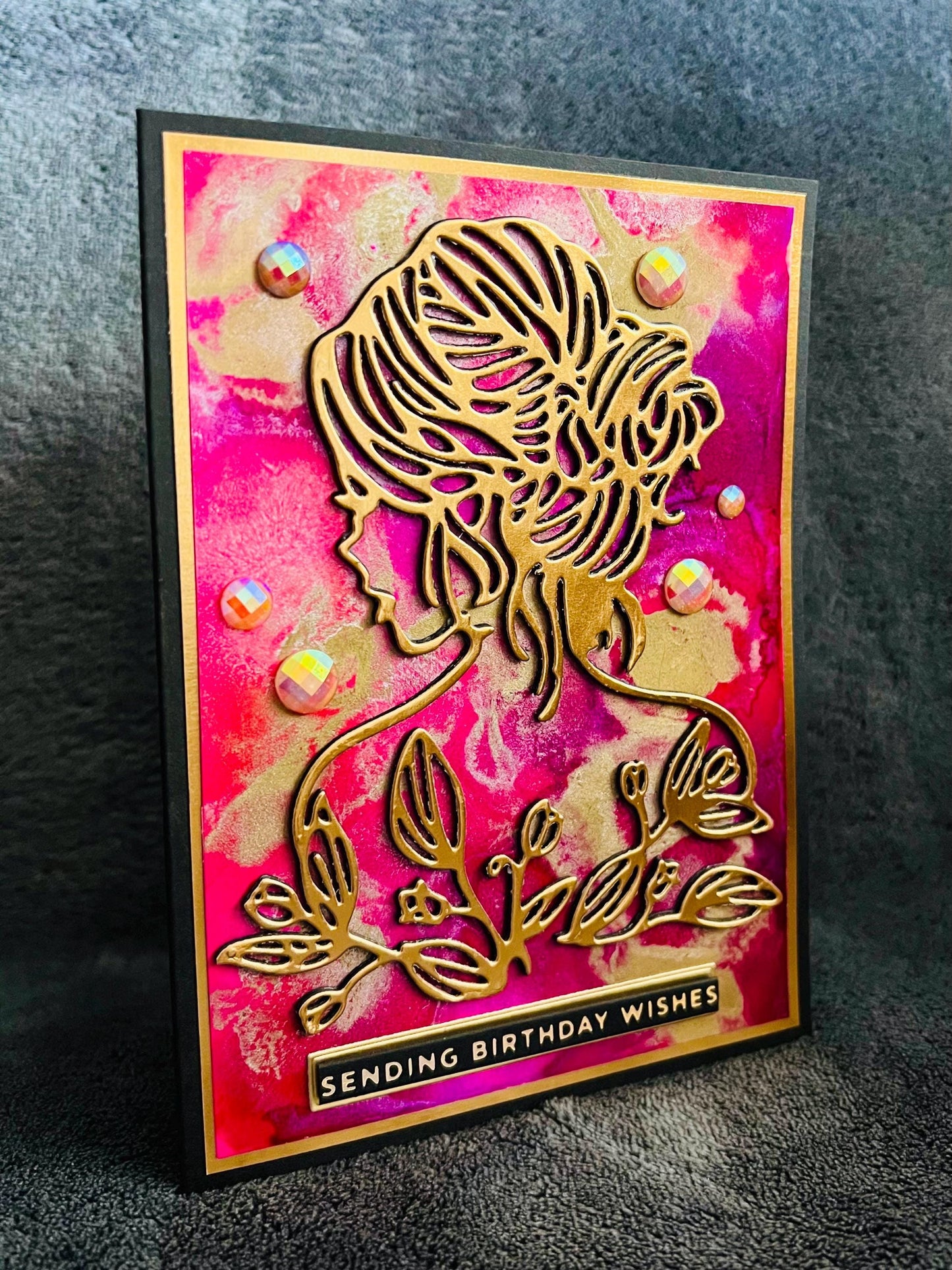Beautiful Girl Gold Silhouette Outline Sending Birthday Wishes Card
