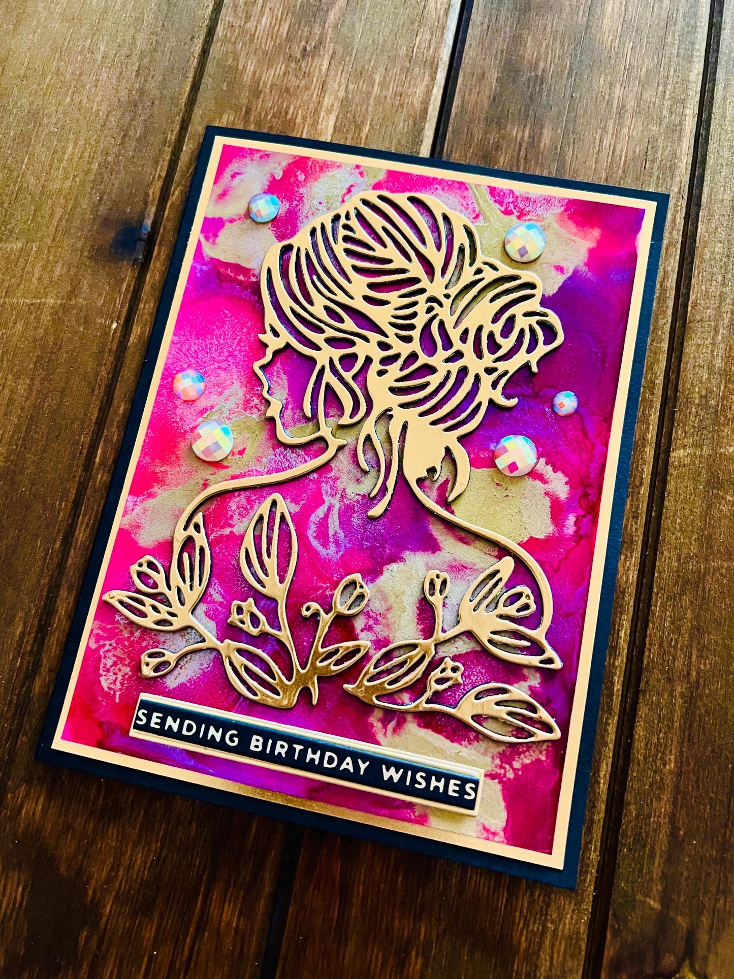 Beautiful Girl Gold Silhouette Outline Sending Birthday Wishes Card