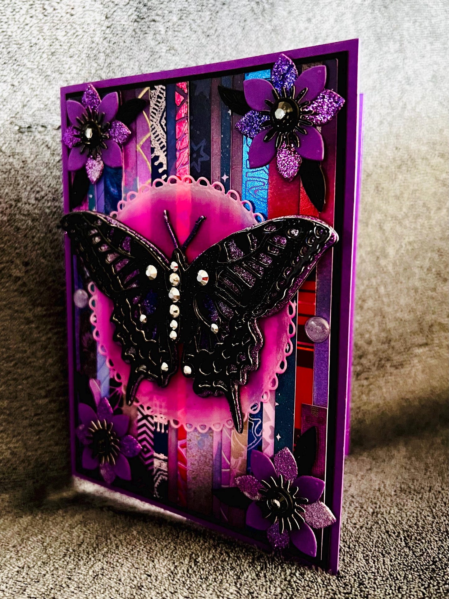 Black and Purple Swallowtail Butterfly Patterned Strip Background Blank Card