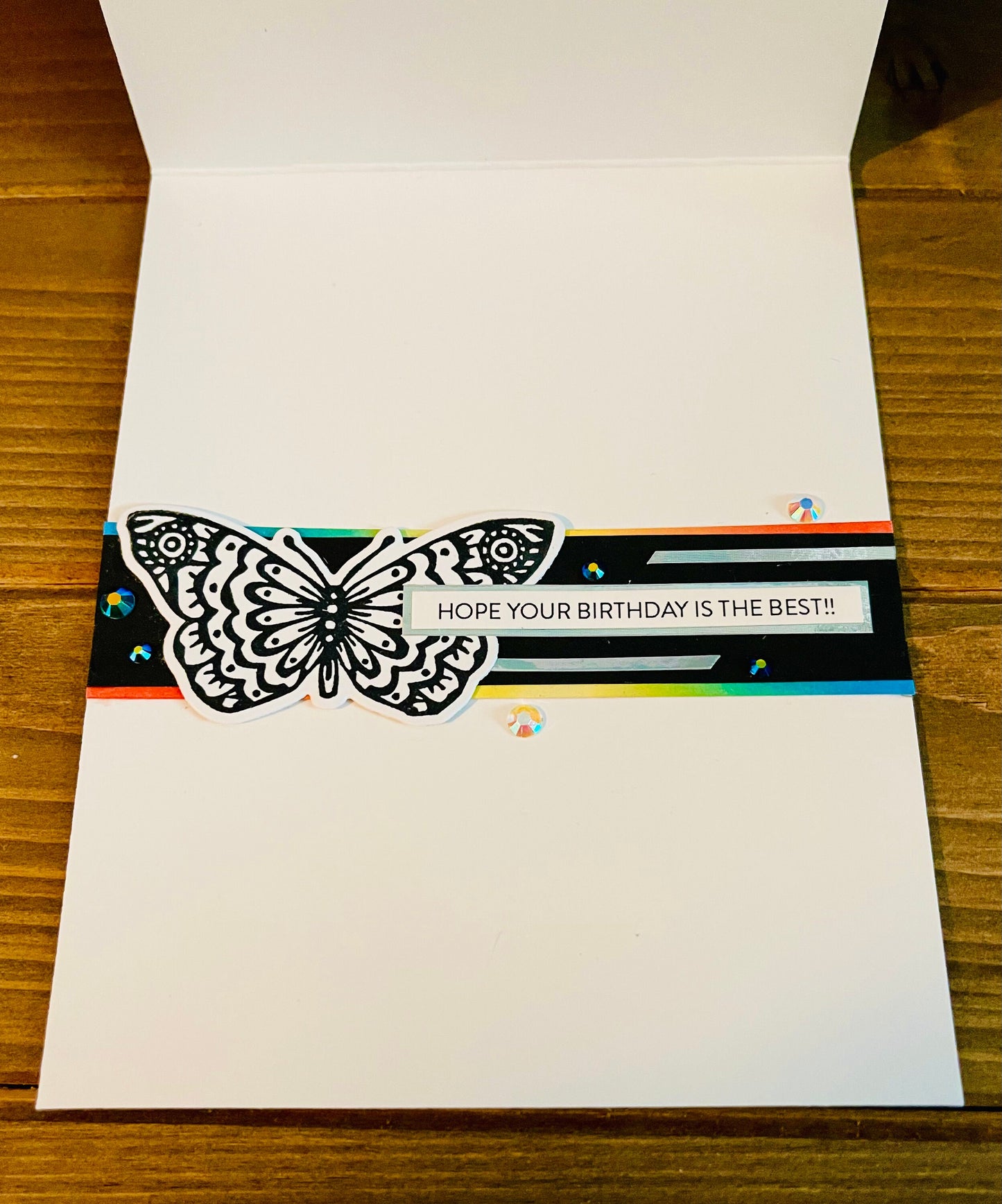 Black and White Butterfly Rainbow Birthday Greeting Card