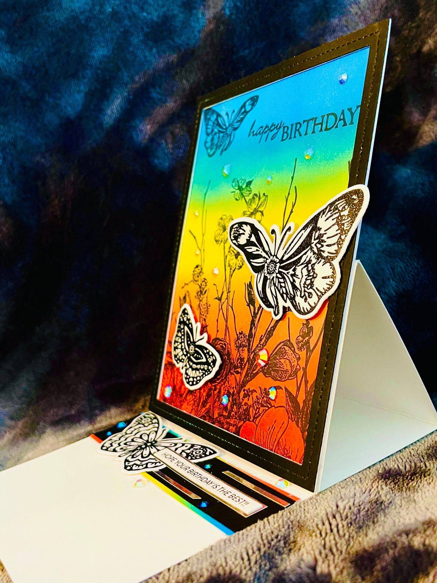 Black and White Butterfly Rainbow Birthday Greeting Card