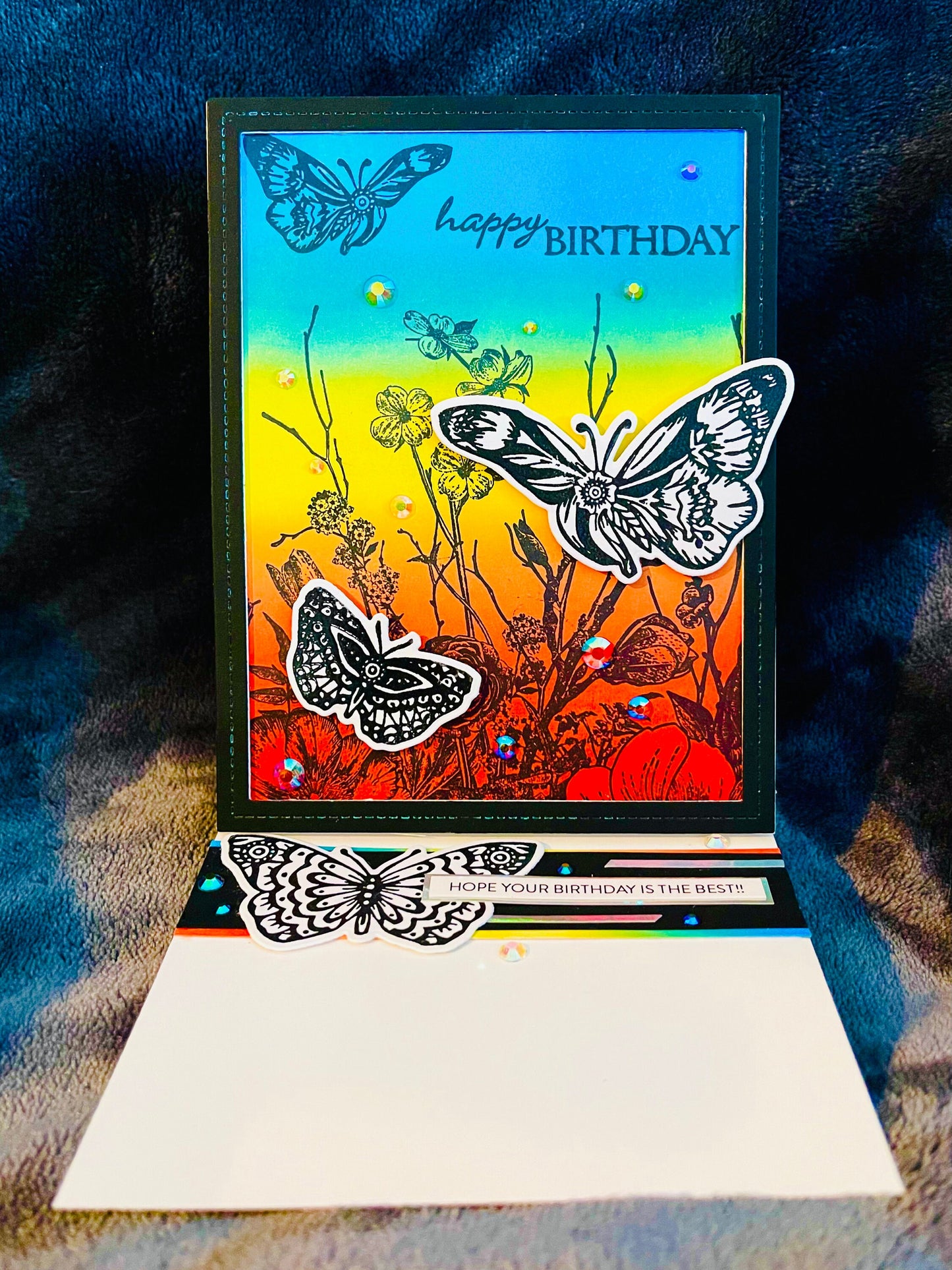 Black and White Butterfly Rainbow Birthday Greeting Card