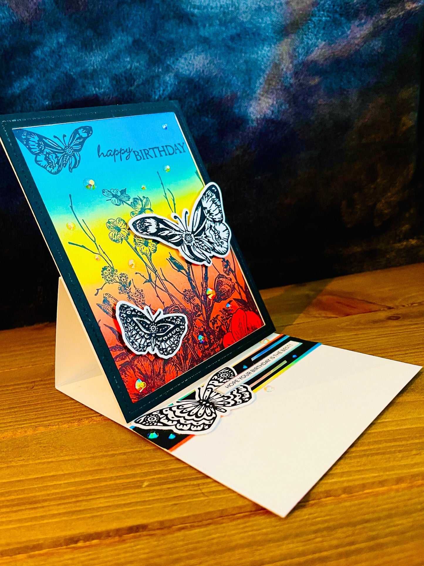 Black and White Butterfly Rainbow Birthday Greeting Card