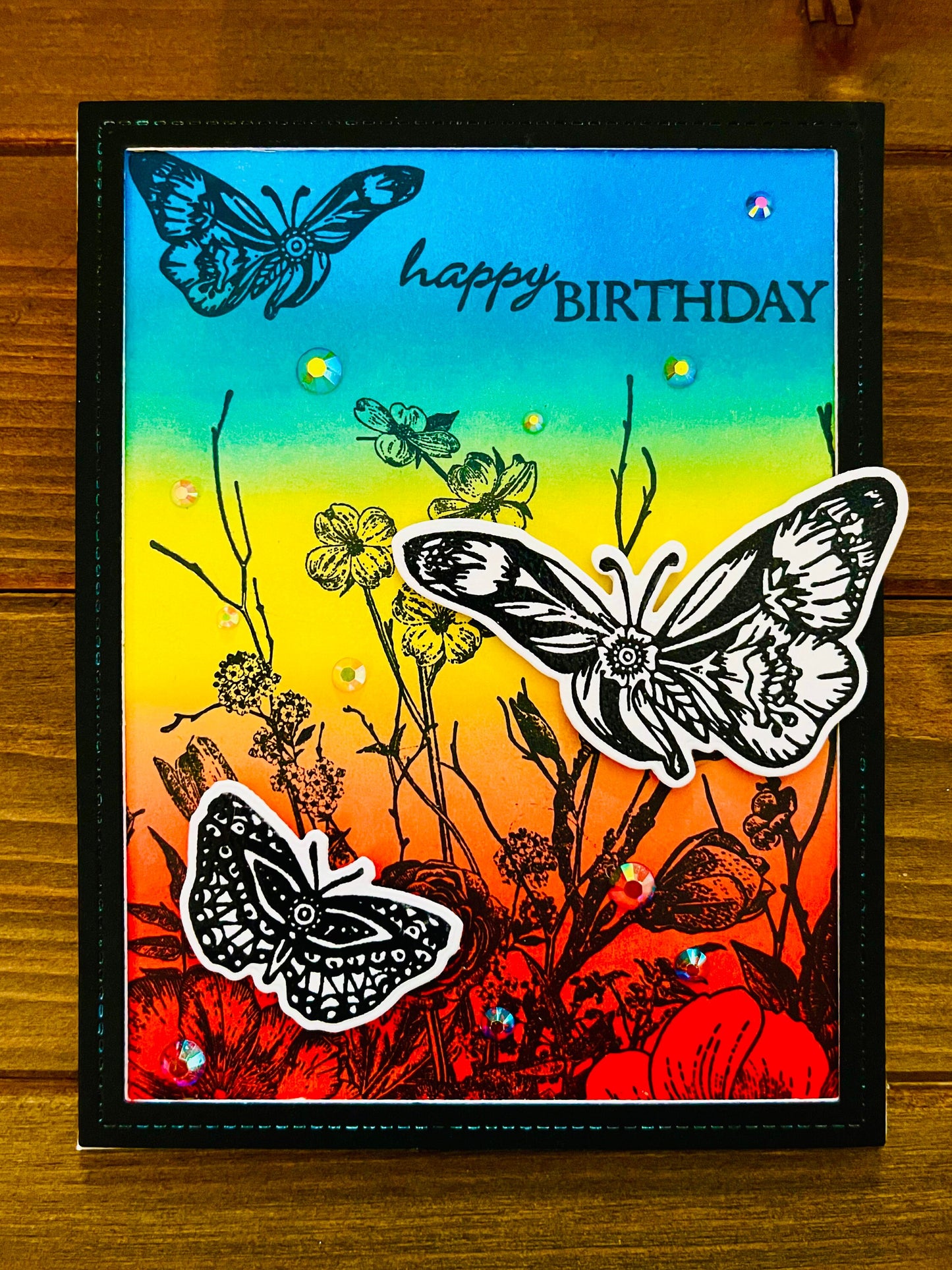 Black and White Butterfly Rainbow Birthday Greeting Card