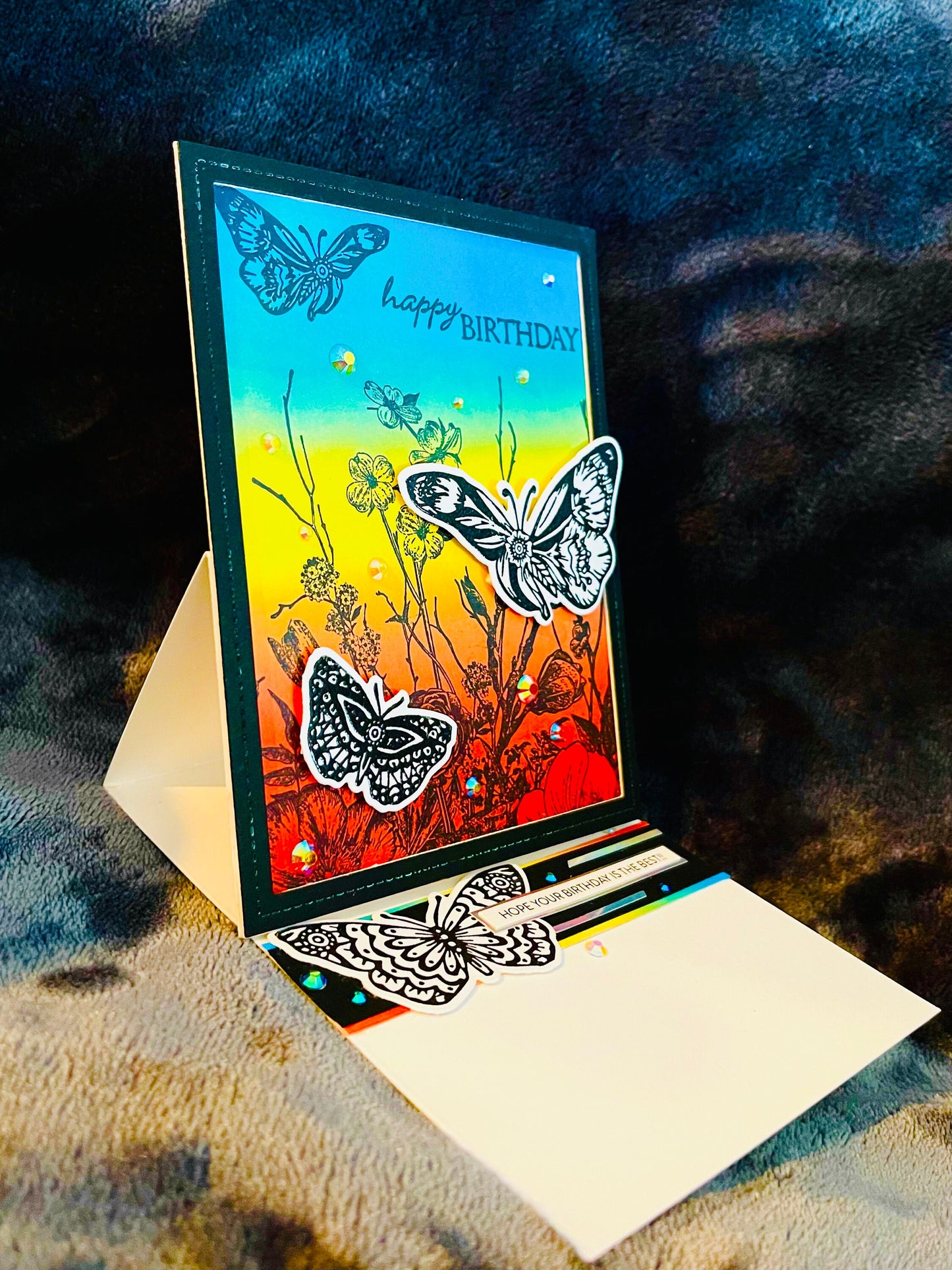 Black and White Butterfly Rainbow Birthday Greeting Card