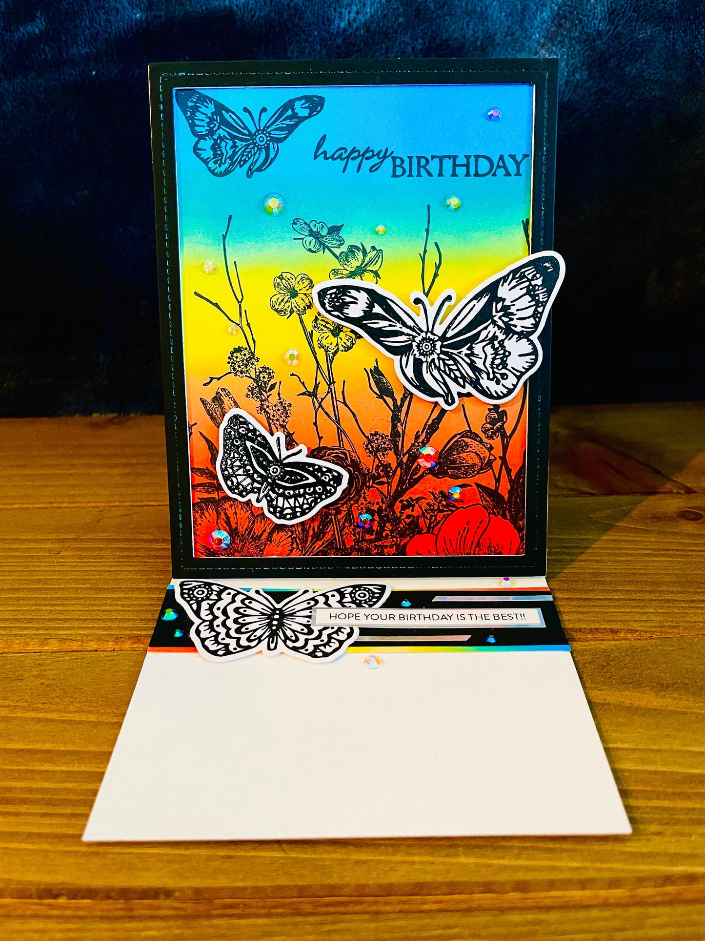 Black and White Butterfly Rainbow Birthday Greeting Card