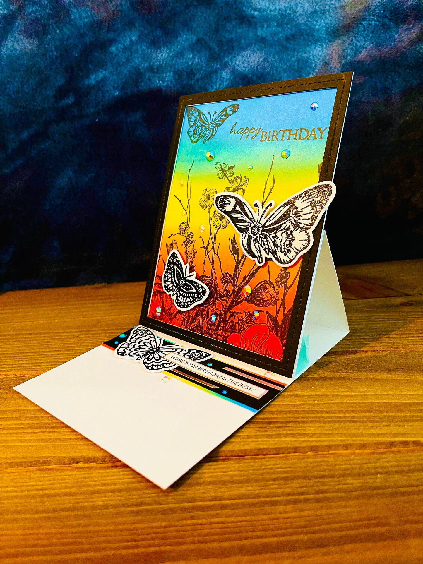 Black and White Butterfly Rainbow Birthday Greeting Card