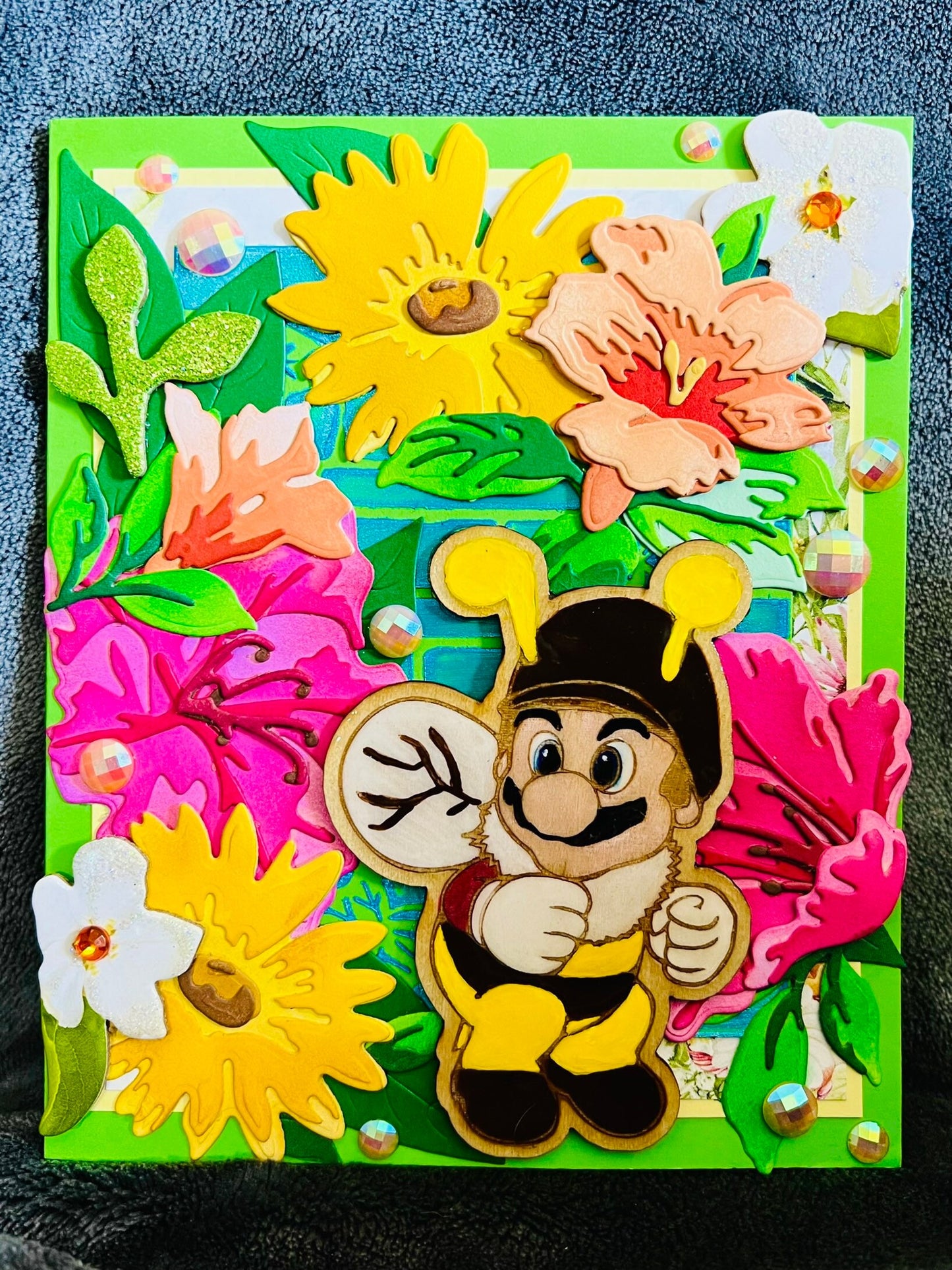 Bee Super Mario Layered Florals Blank Card