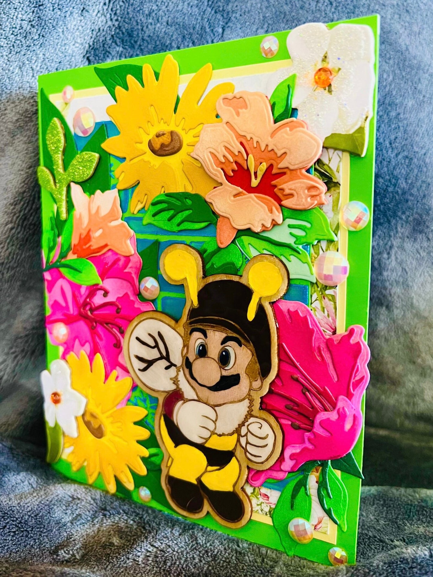Bee Super Mario Layered Florals Blank Card