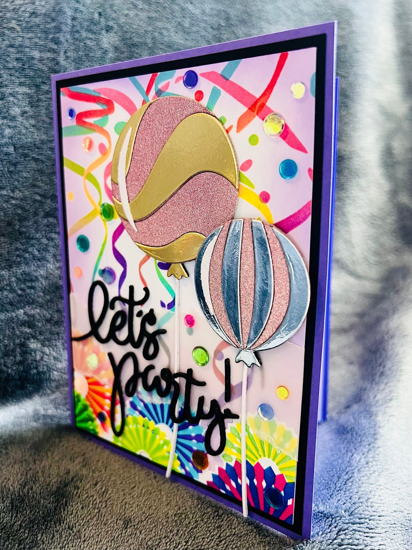 Balloons, Pinwheels and Streamers “Let’s Party” Card