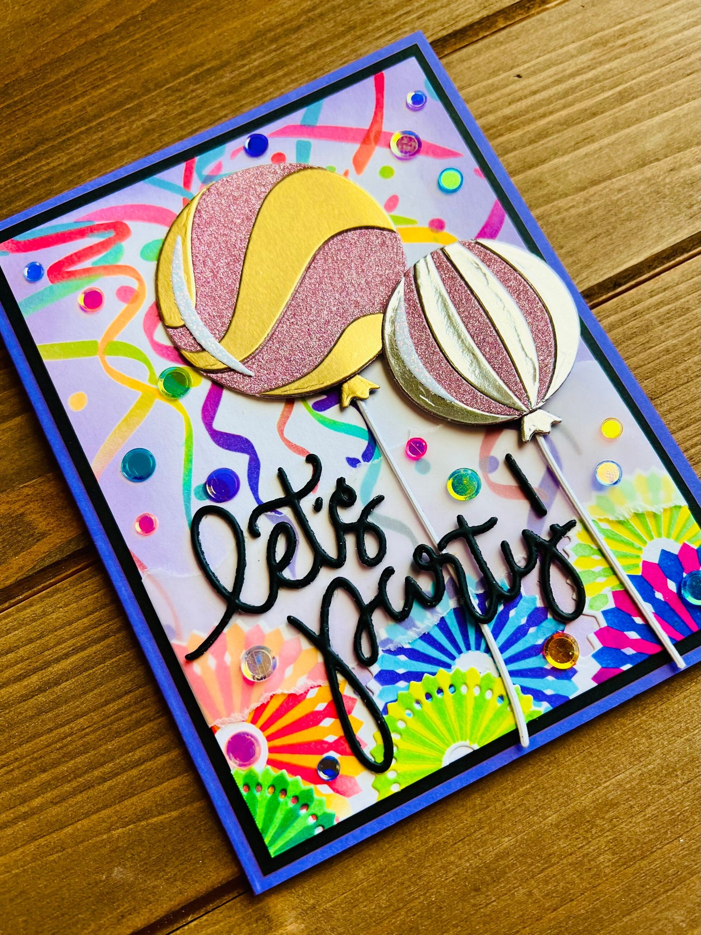 Balloons, Pinwheels and Streamers “Let’s Party” Card