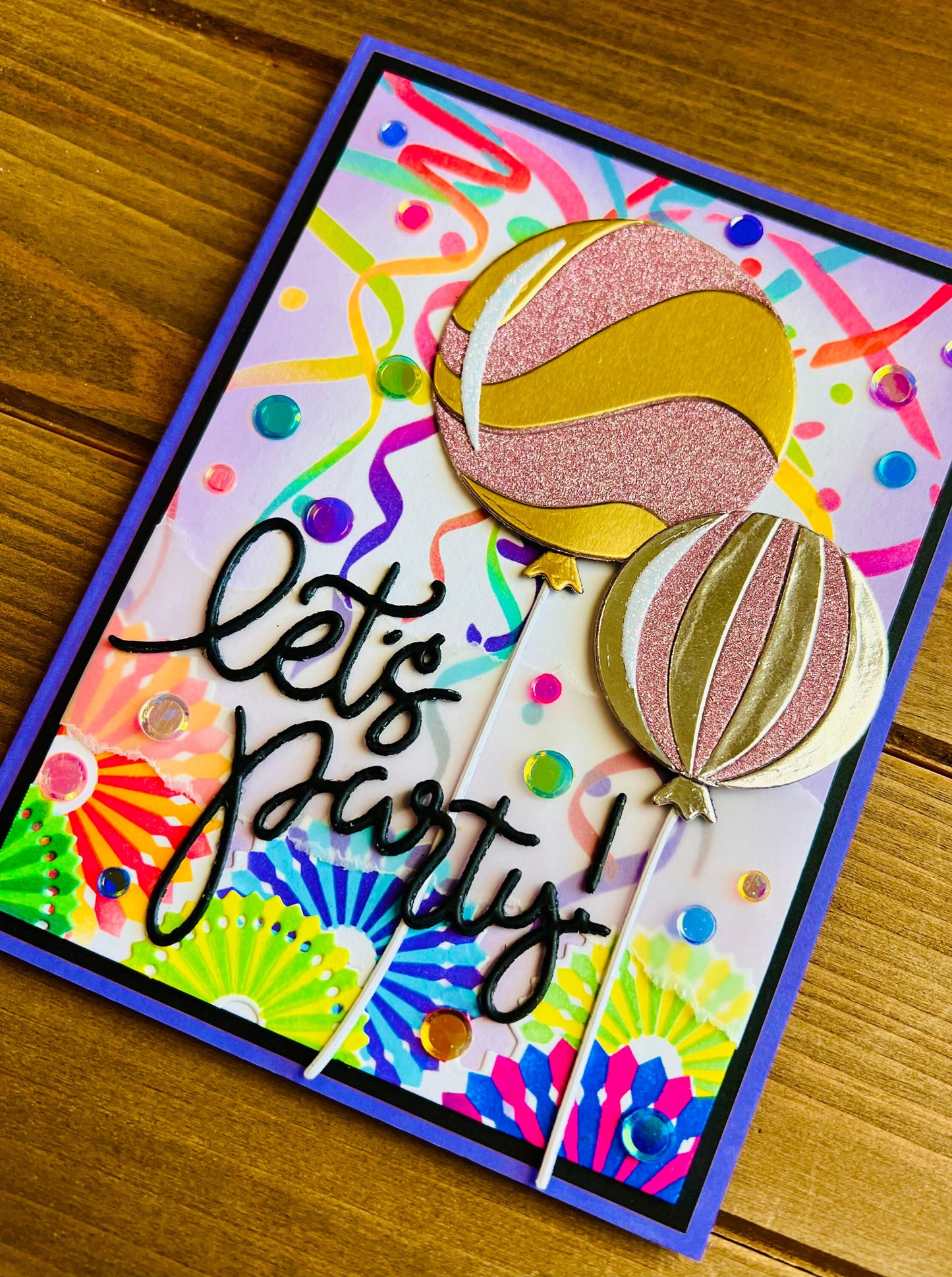 Balloons, Pinwheels and Streamers “Let’s Party” Card