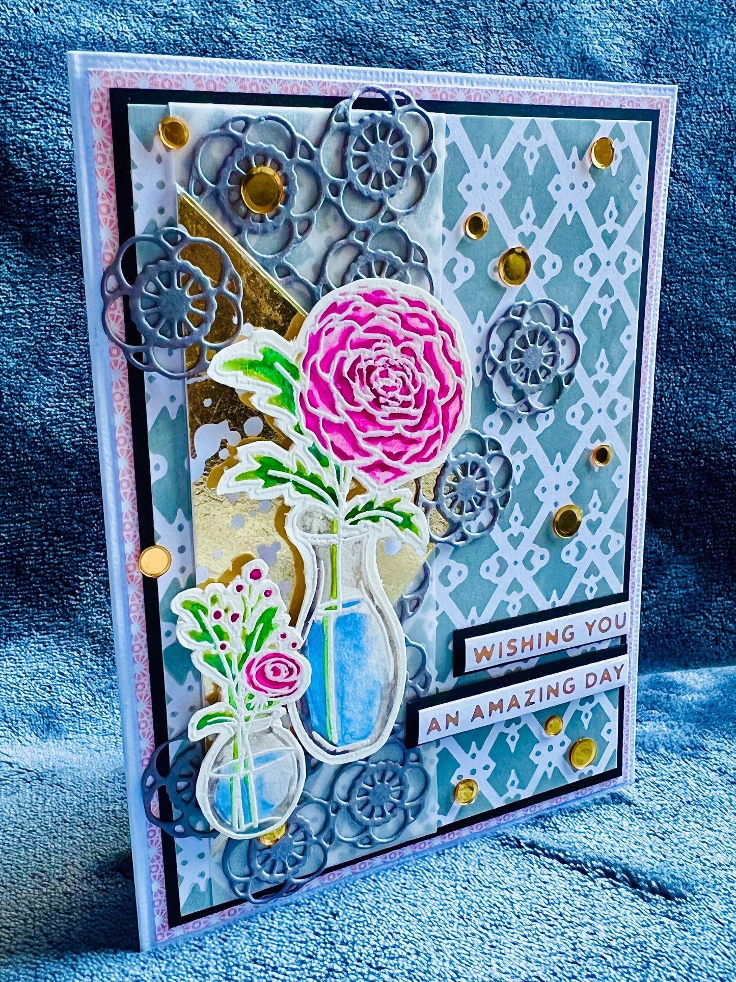 Zinnia/Floral Vases “Wishing you an Amazing Day” Greeting Card