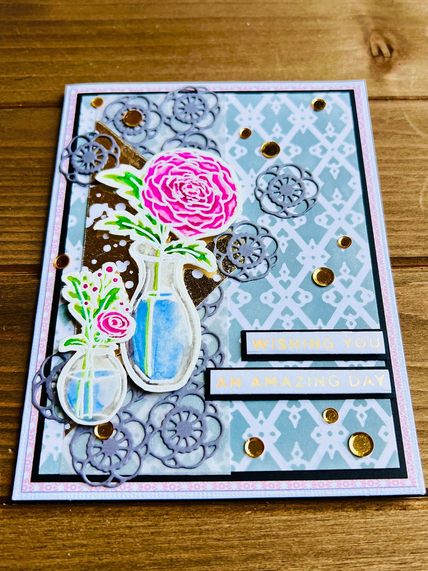 Zinnia/Floral Vases “Wishing you an Amazing Day” Greeting Card