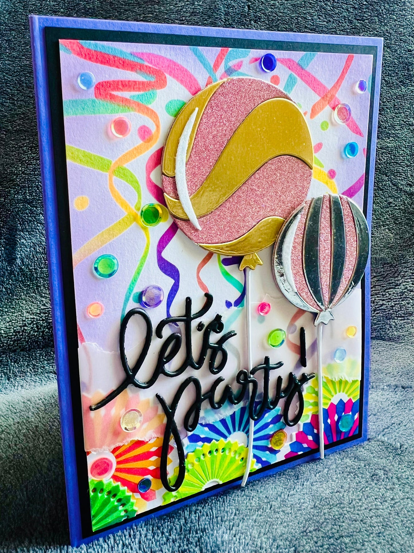 Balloons, Pinwheels and Streamers “Let’s Party” Card