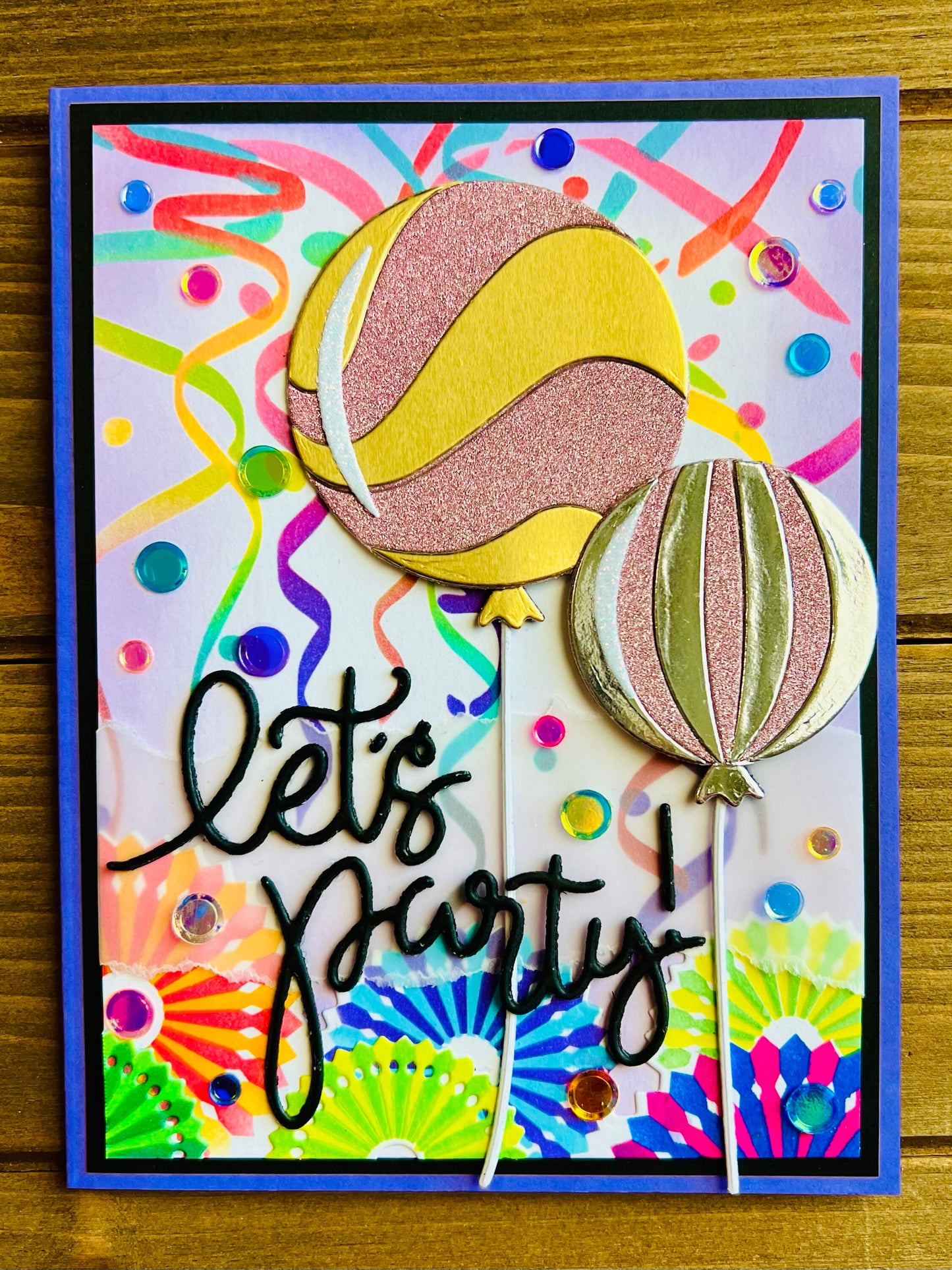 Balloons, Pinwheels and Streamers “Let’s Party” Card