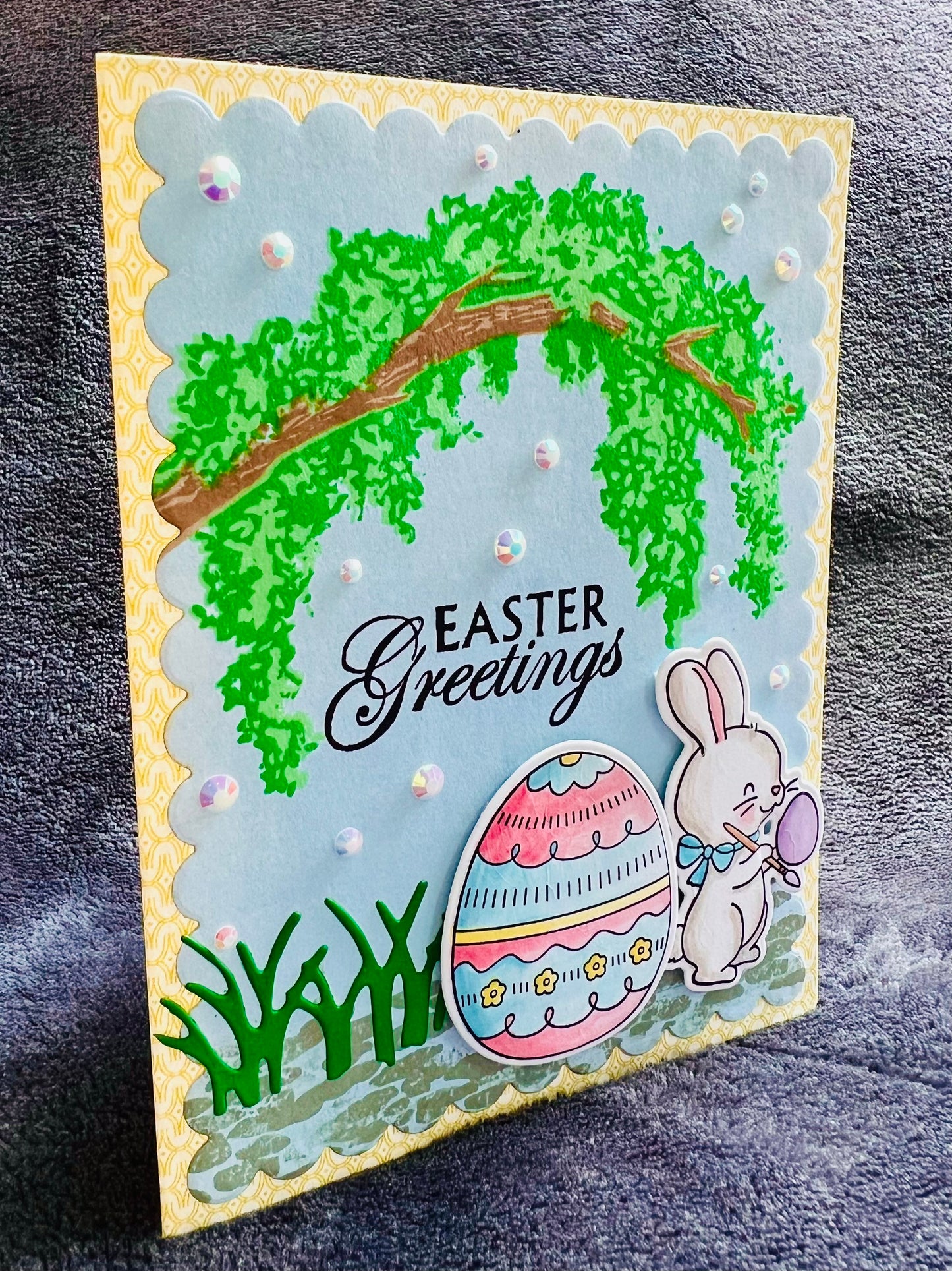 Arched Tree & Bunny Design Easter Egg Greeting Card - Celebrate Spring with Unique Handcrafted Holiday Wishes