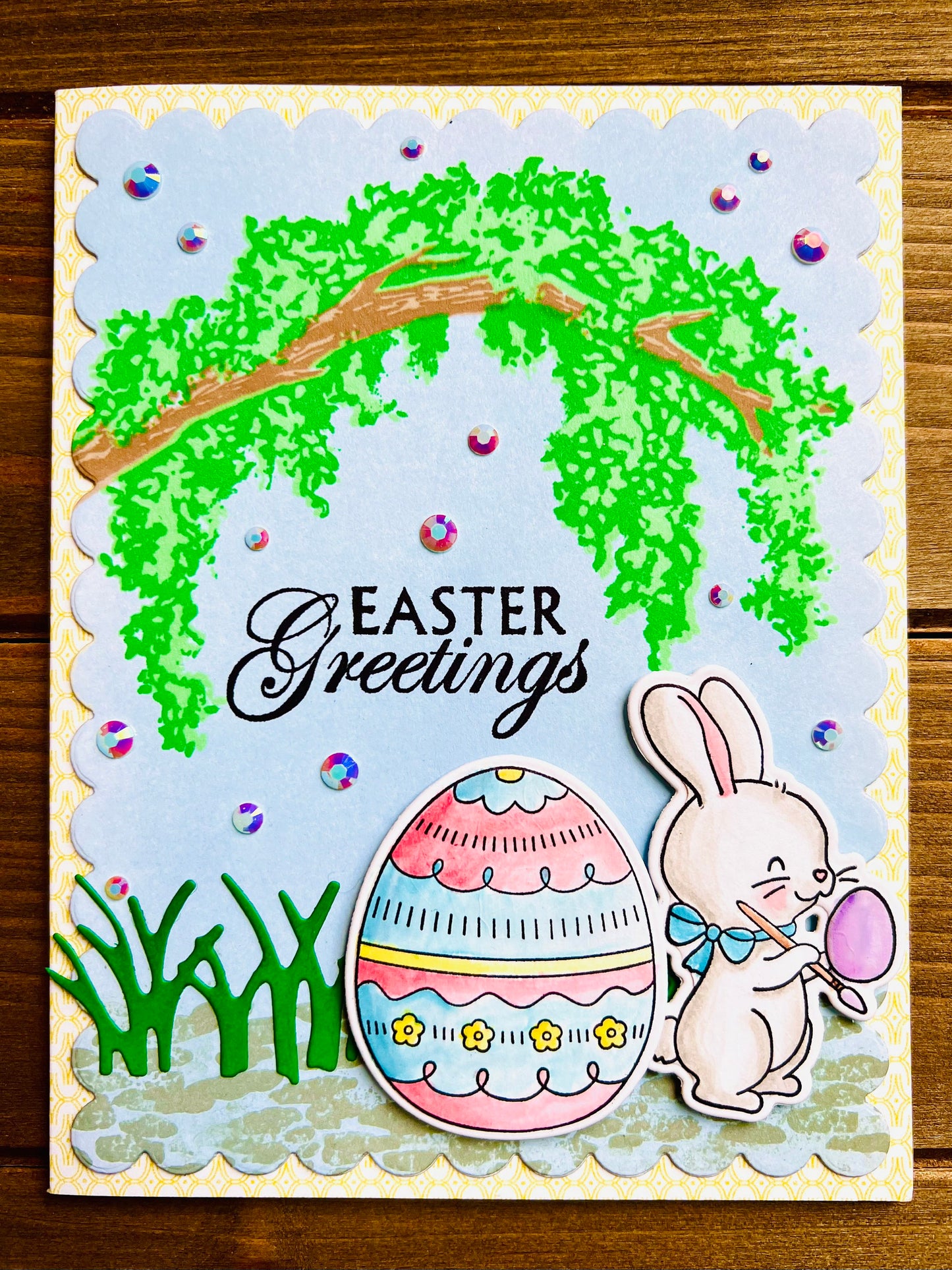 Arched Tree & Bunny Design Easter Egg Greeting Card - Celebrate Spring with Unique Handcrafted Holiday Wishes