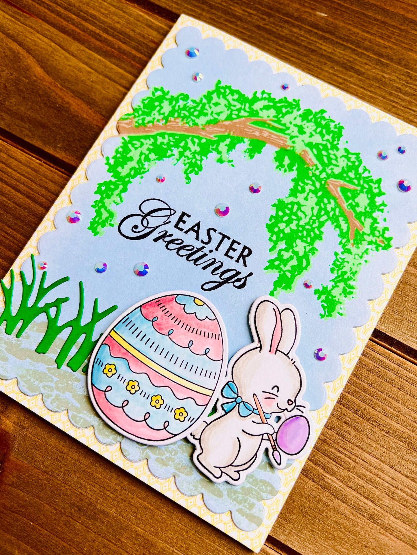 Arched Tree & Bunny Design Easter Egg Greeting Card - Celebrate Spring with Unique Handcrafted Holiday Wishes