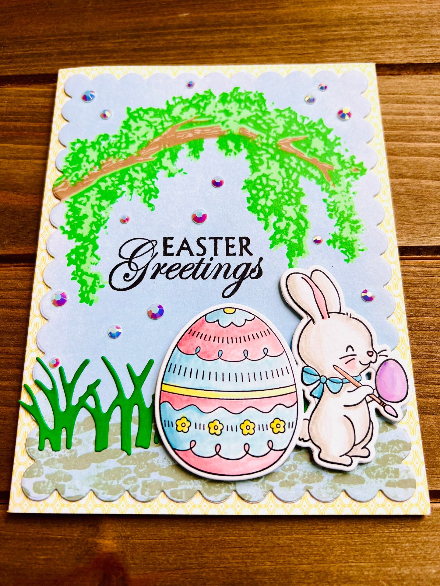 Arched Tree & Bunny Design Easter Egg Greeting Card - Celebrate Spring with Unique Handcrafted Holiday Wishes