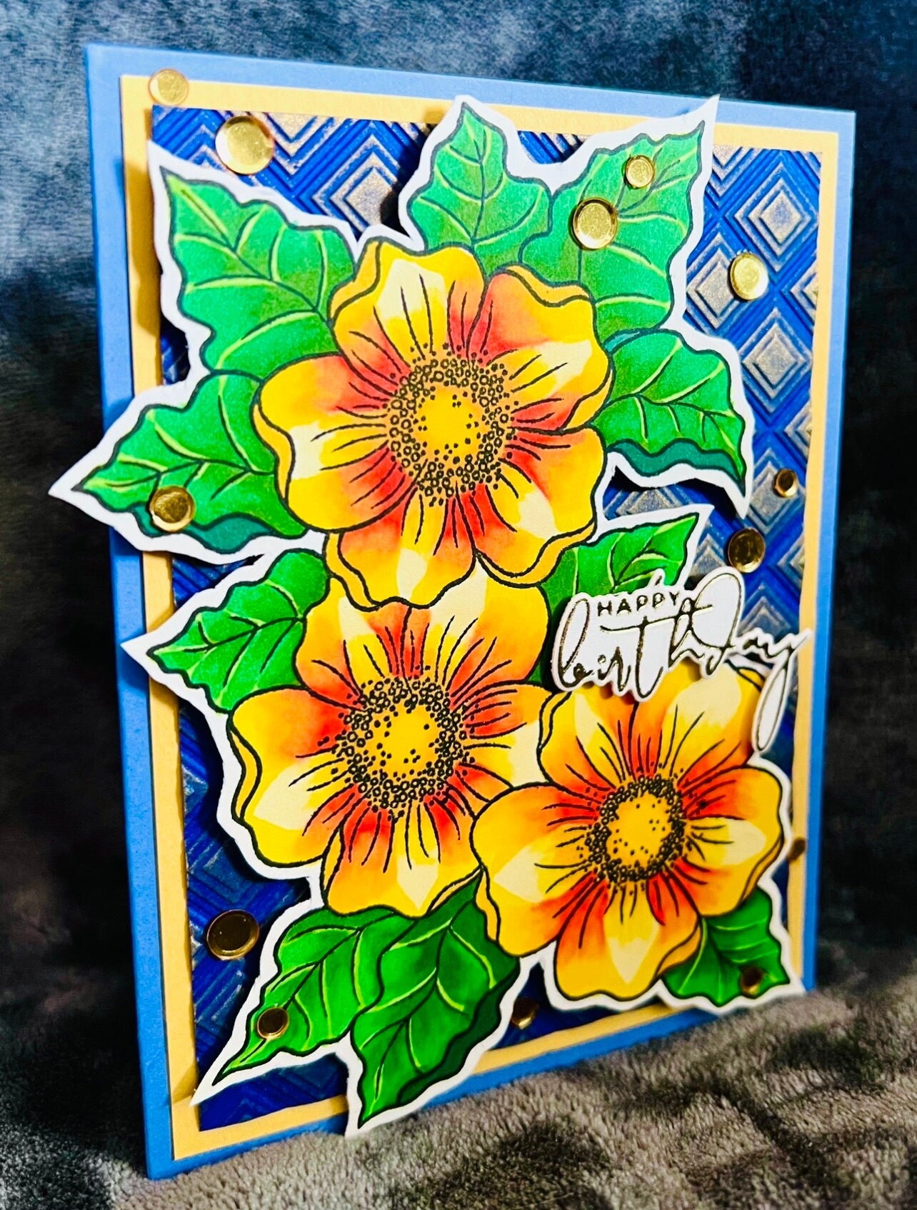 Yellow Magnolia Embossed Diamonds Birthday Card