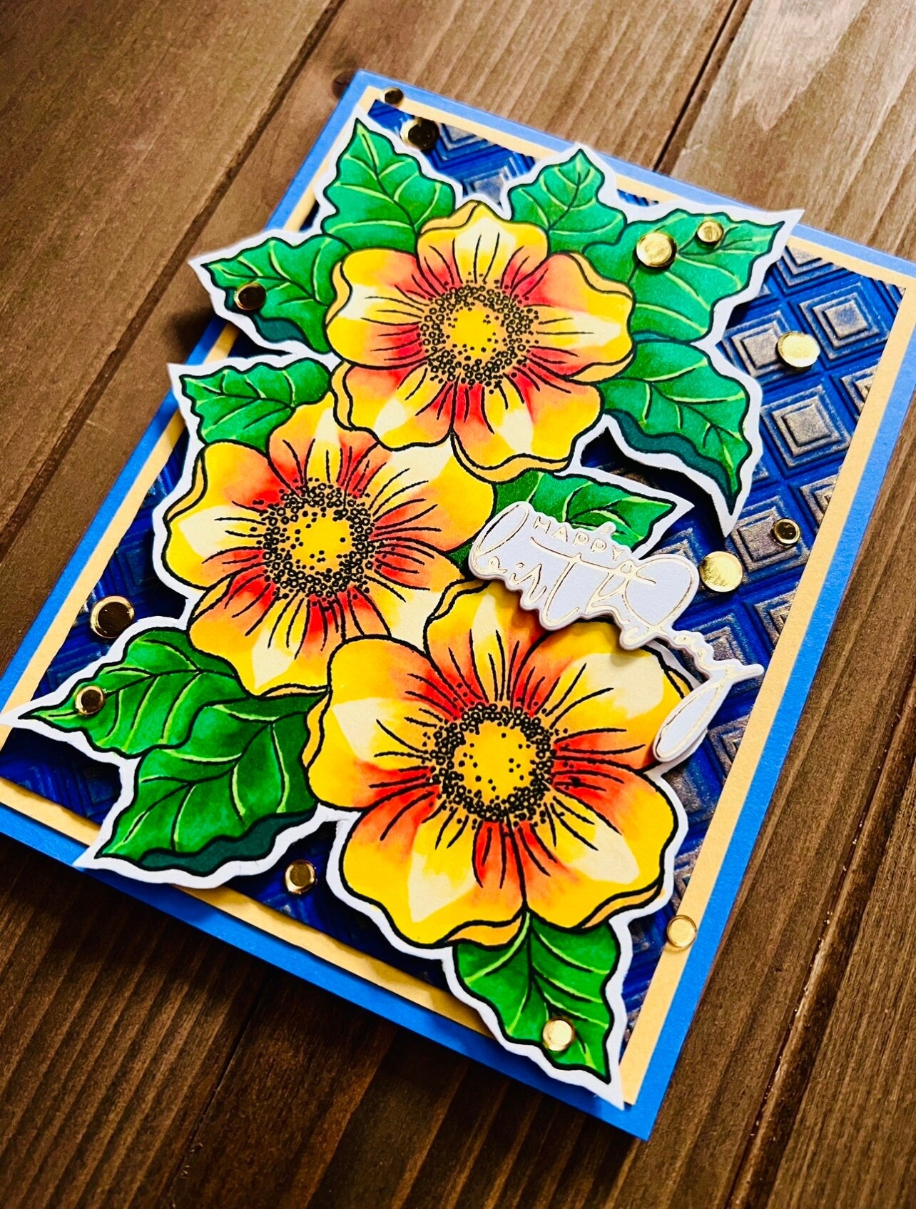 Yellow Magnolia Embossed Diamonds Birthday Card