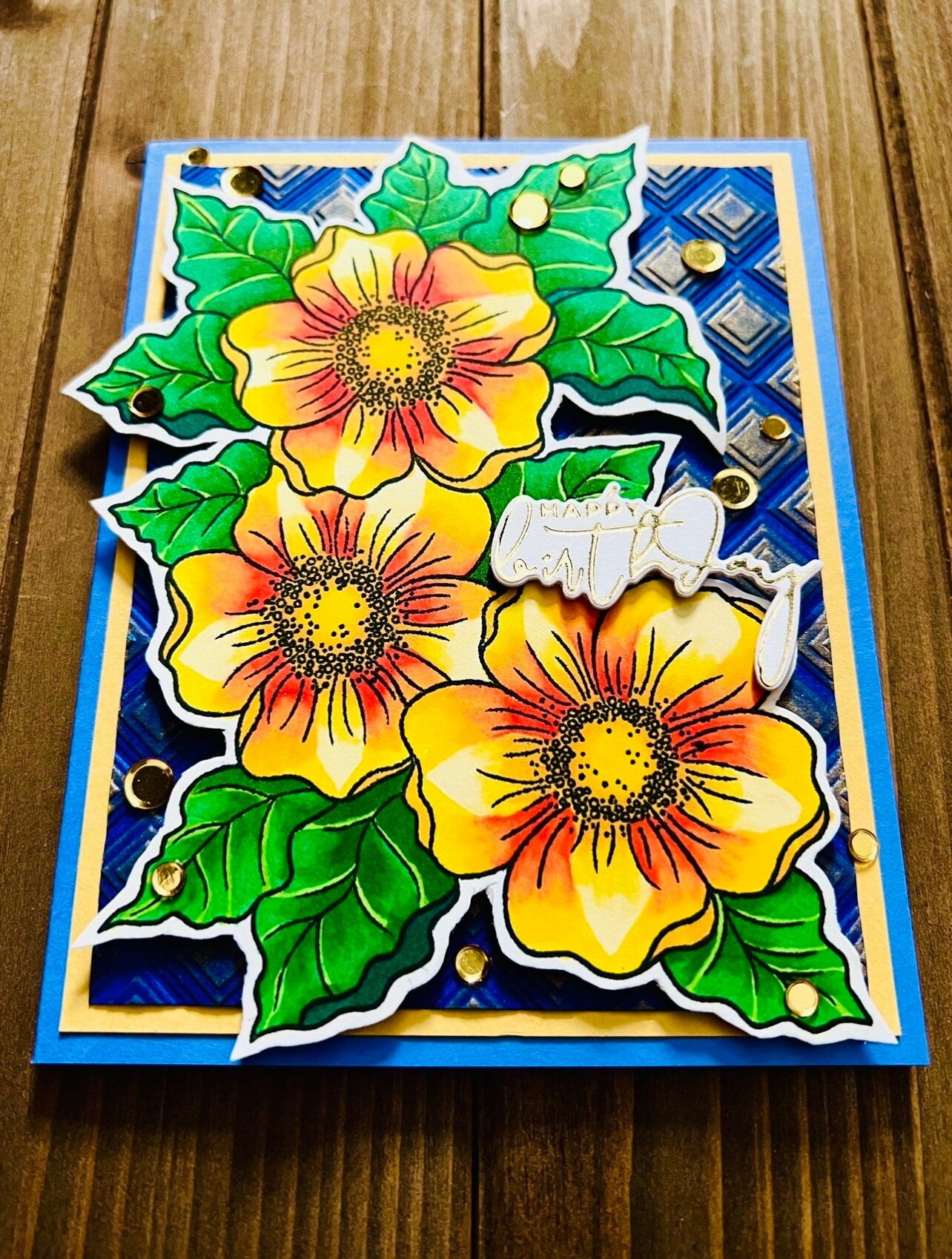 Yellow Magnolia Embossed Diamonds Birthday Card