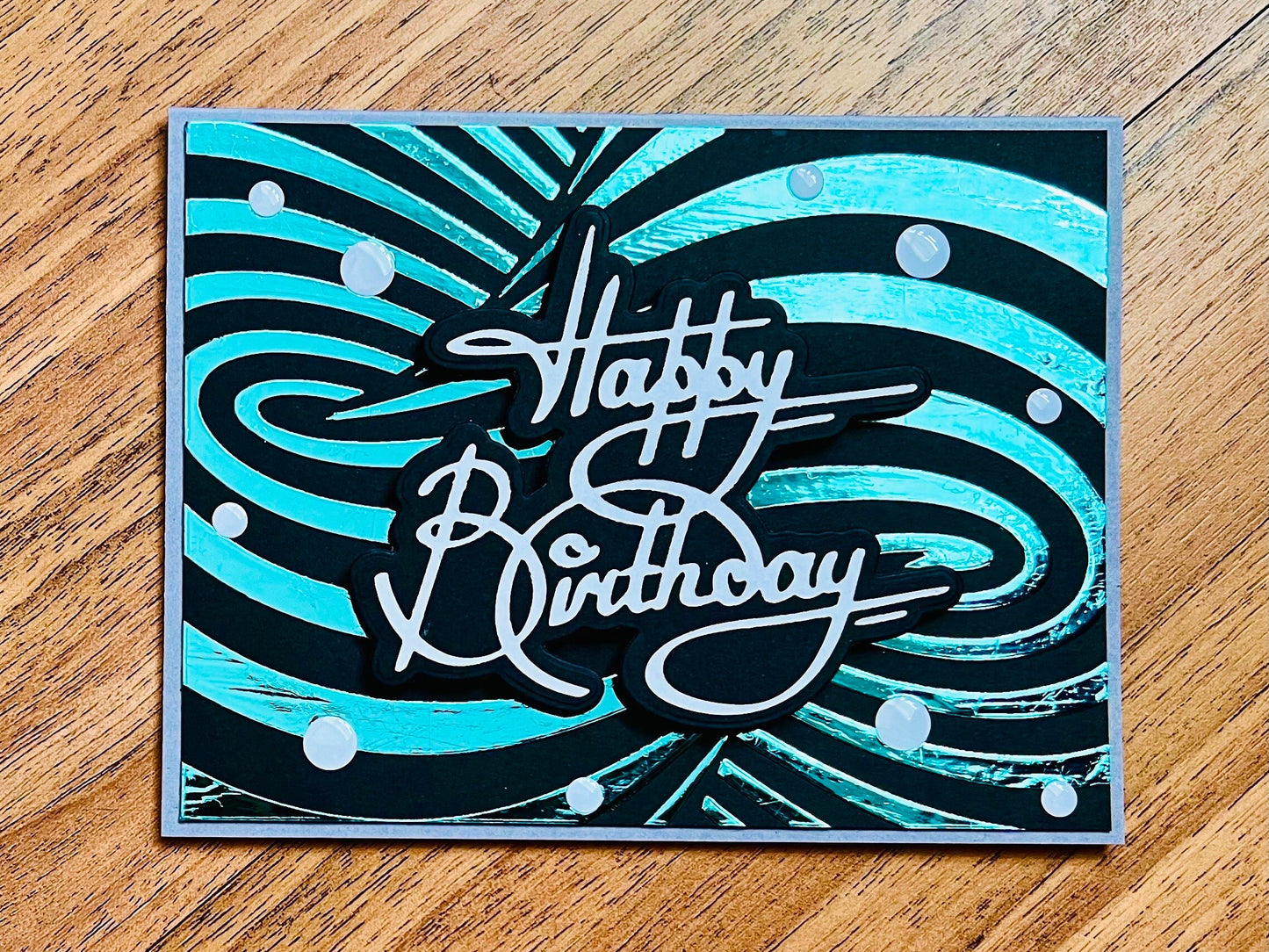 Aqua Foiled Twisted Illusion Birthday Card (Black Blgrd.)