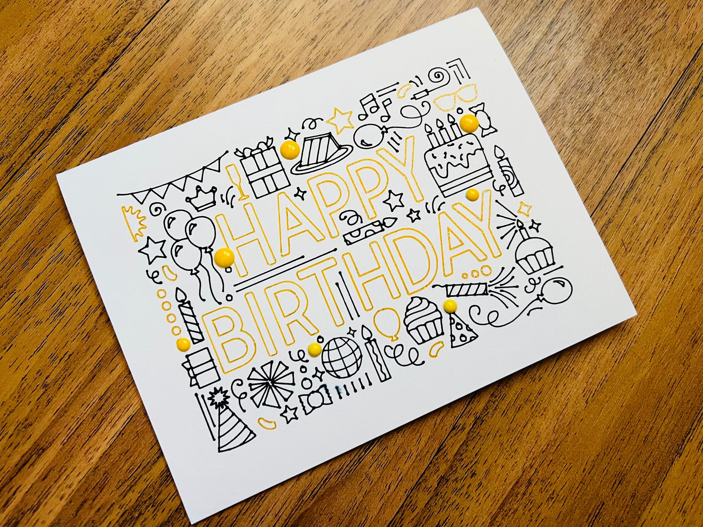 Yellow Happy Birthday Card with Party Elements