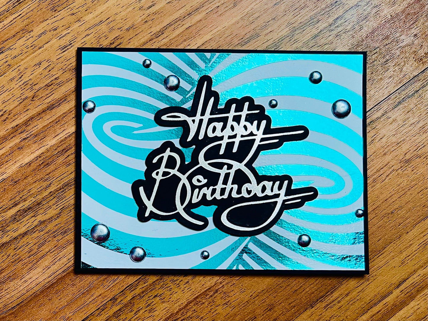 Aqua Foiled Twisted Illusion Birthday Card (White Bkgrd.)