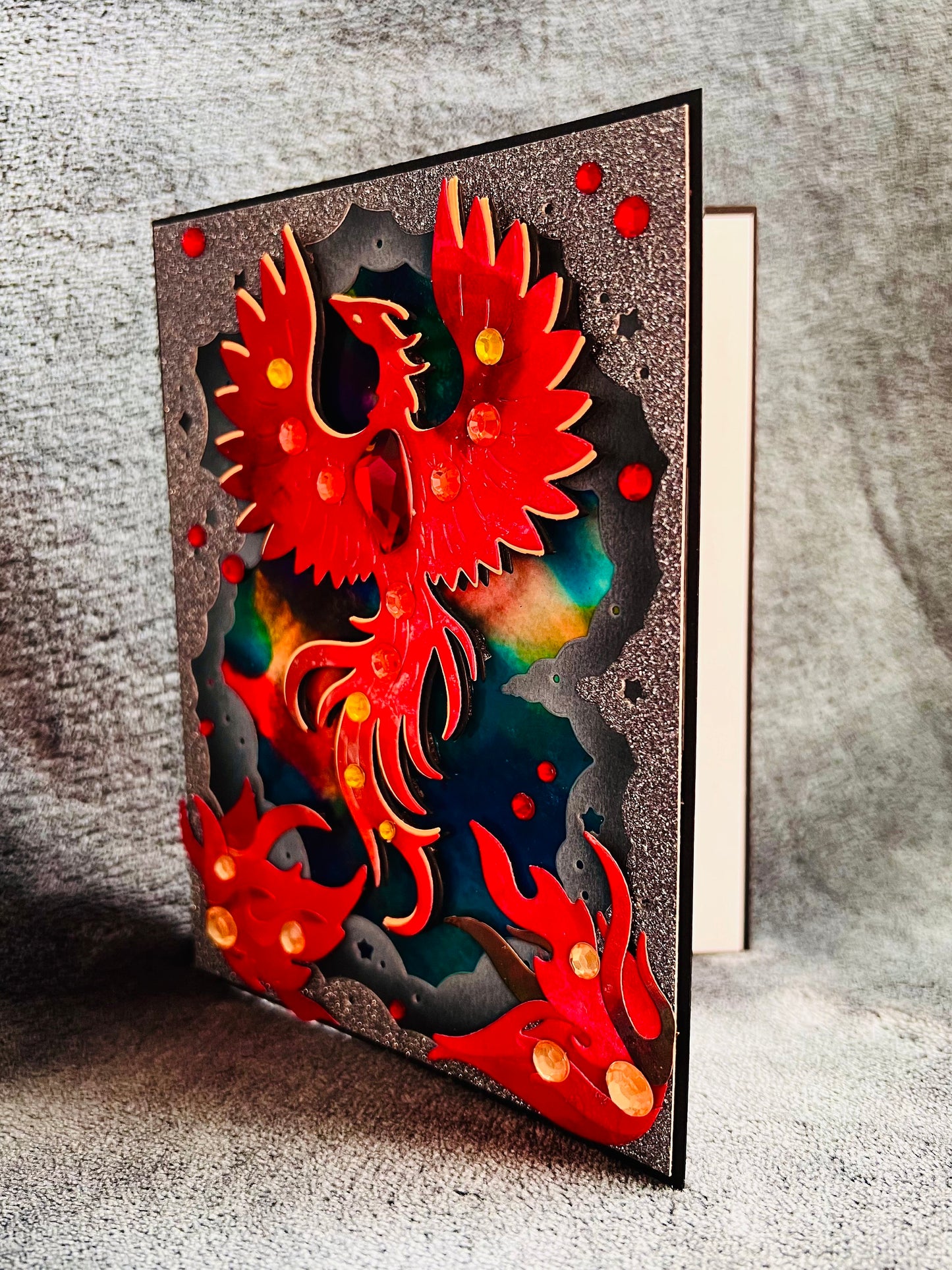 Alcohol Ink Phoenix Card - Galaxy Background, Blank Inside, Mystical Space Theme, Vibrant Artwork, Unique Gift for All Occasions