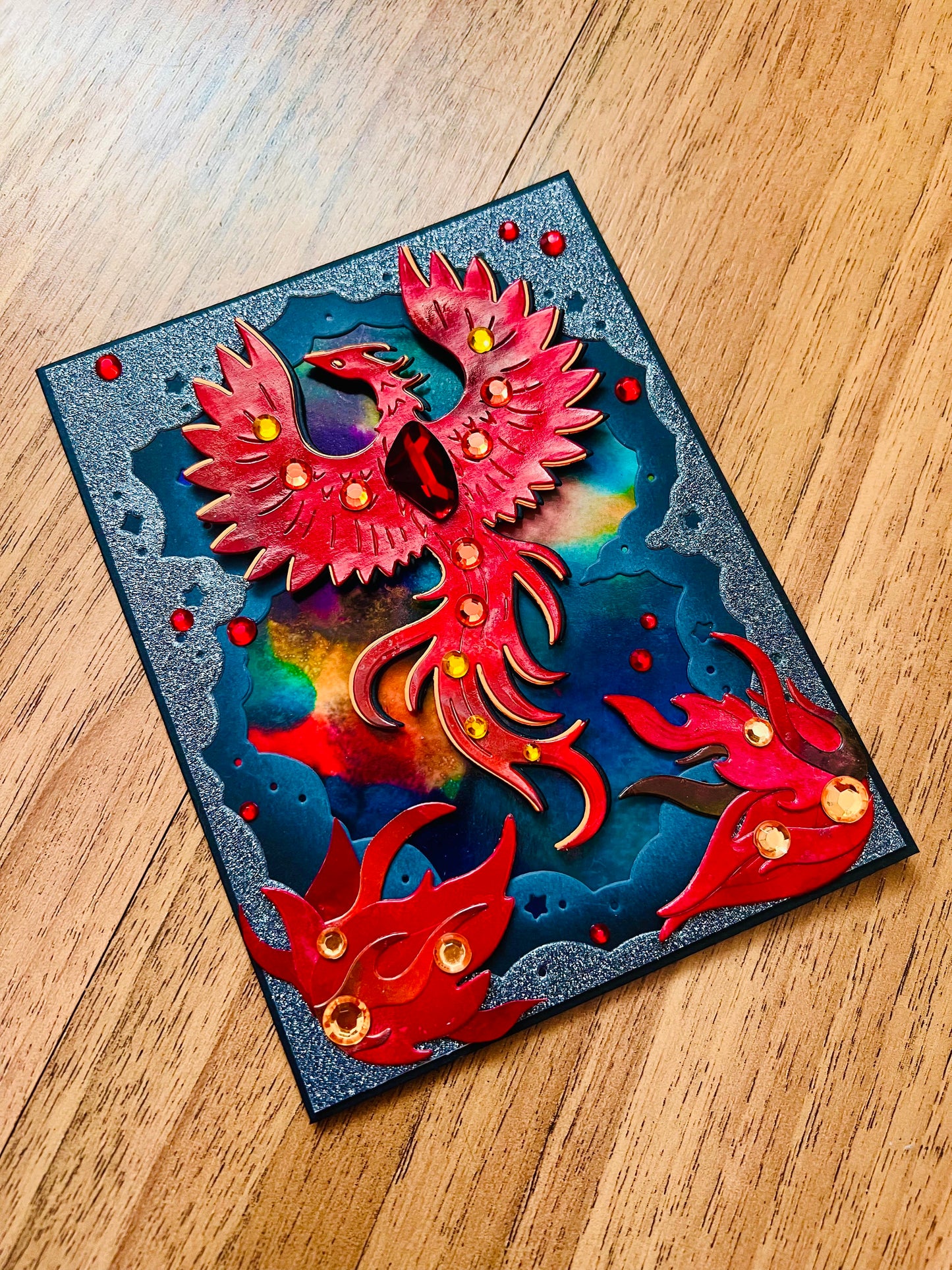 Alcohol Ink Phoenix Card - Galaxy Background, Blank Inside, Mystical Space Theme, Vibrant Artwork, Unique Gift for All Occasions