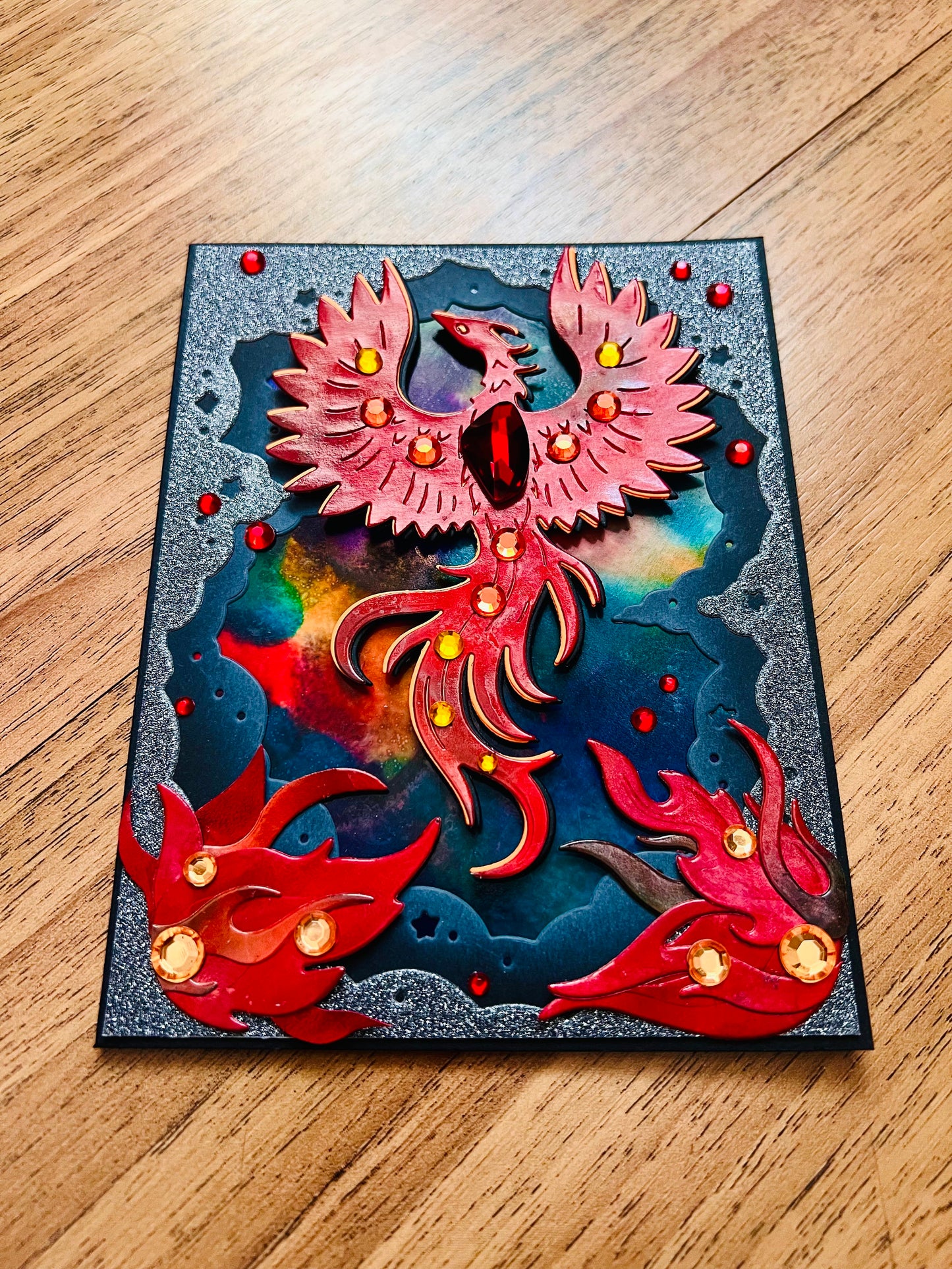 Alcohol Ink Phoenix Card - Galaxy Background, Blank Inside, Mystical Space Theme, Vibrant Artwork, Unique Gift for All Occasions