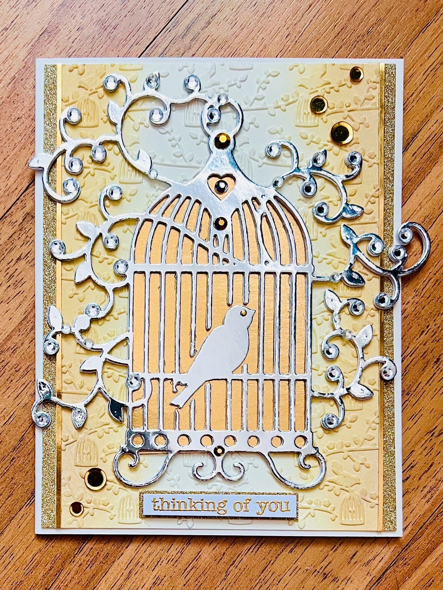 Bird in Silver Birdcage Thinking of You Card