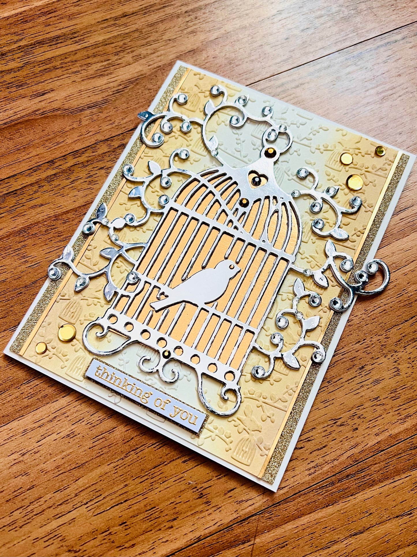 Bird in Silver Birdcage Thinking of You Card