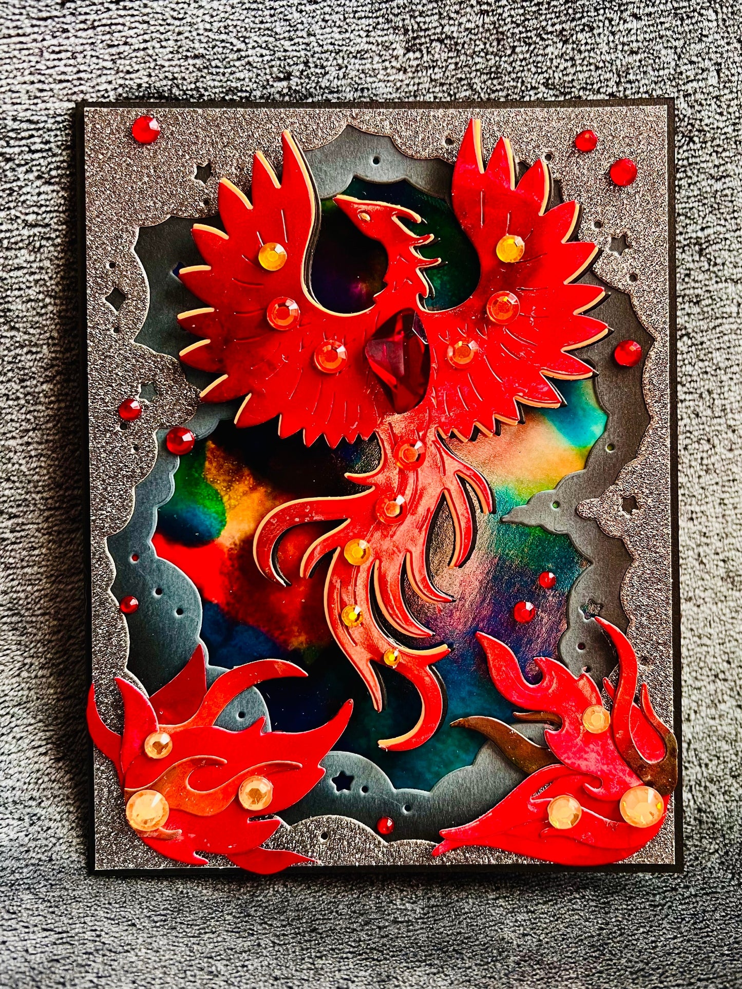 Alcohol Ink Phoenix Card - Galaxy Background, Blank Inside, Mystical Space Theme, Vibrant Artwork, Unique Gift for All Occasions