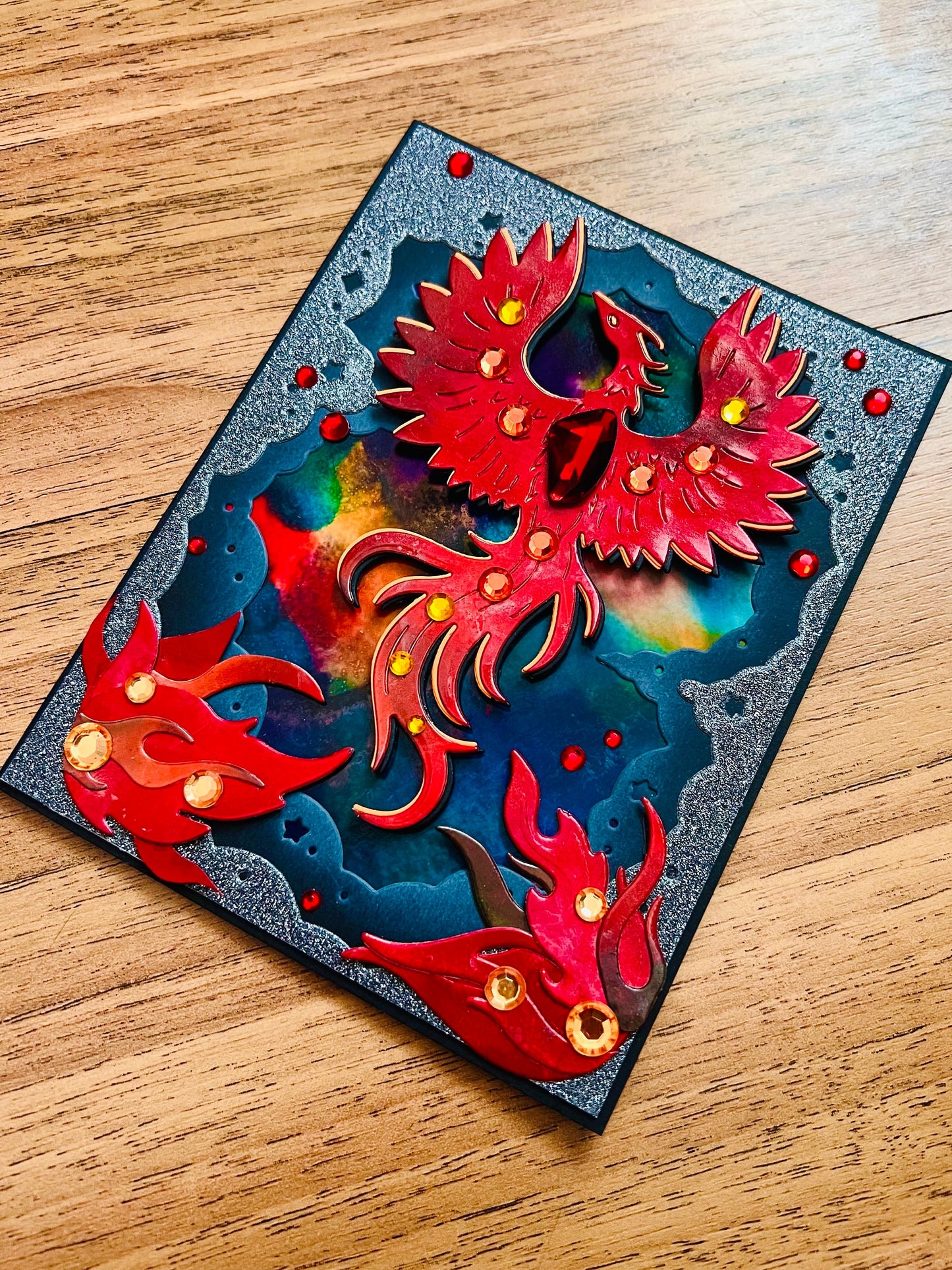 Alcohol Ink Phoenix Card - Galaxy Background, Blank Inside, Mystical Space Theme, Vibrant Artwork, Unique Gift for All Occasions