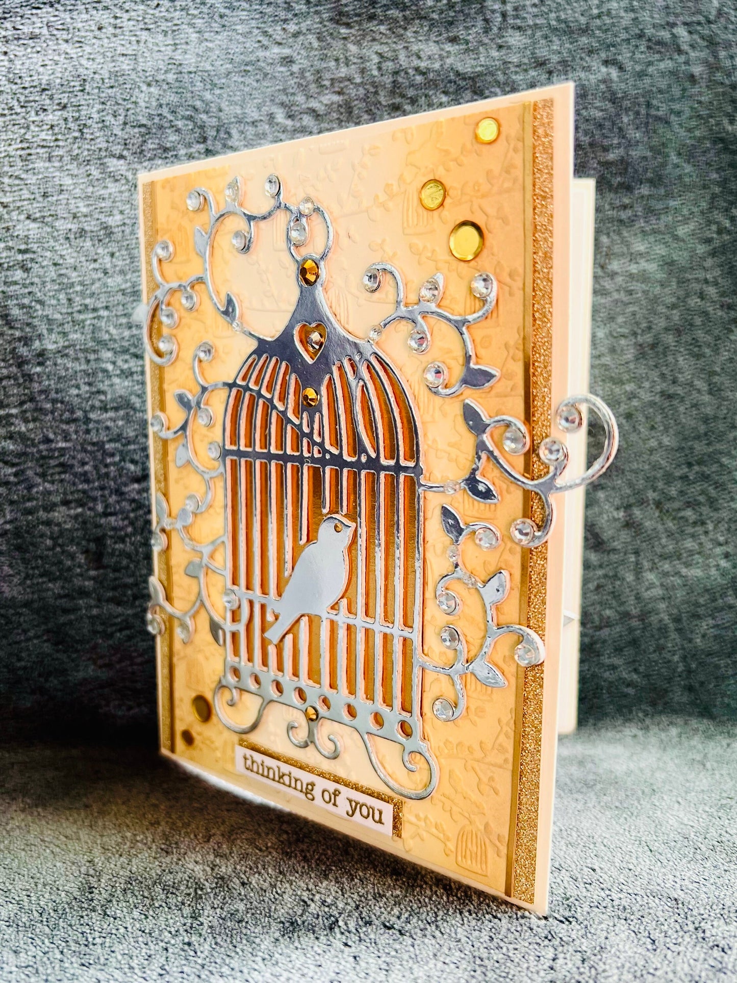 Bird in Silver Birdcage Thinking of You Card