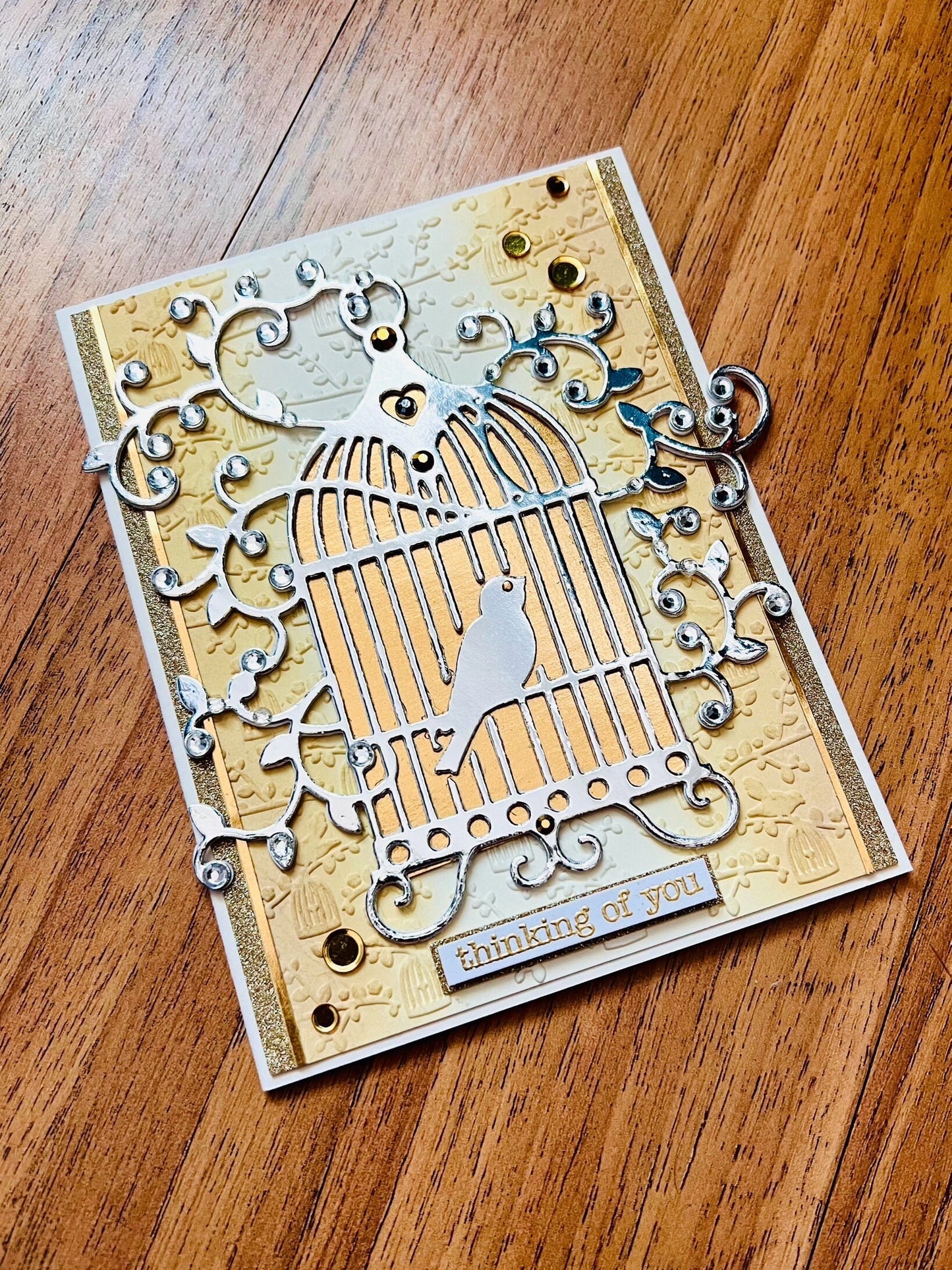 Bird in Silver Birdcage Thinking of You Card