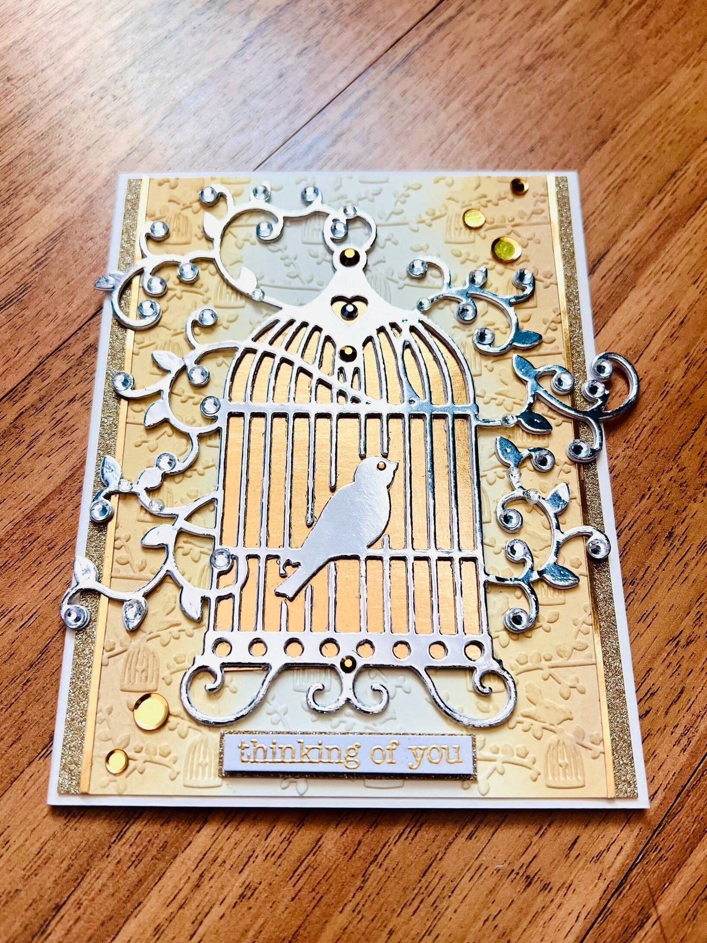 Bird in Silver Birdcage Thinking of You Card
