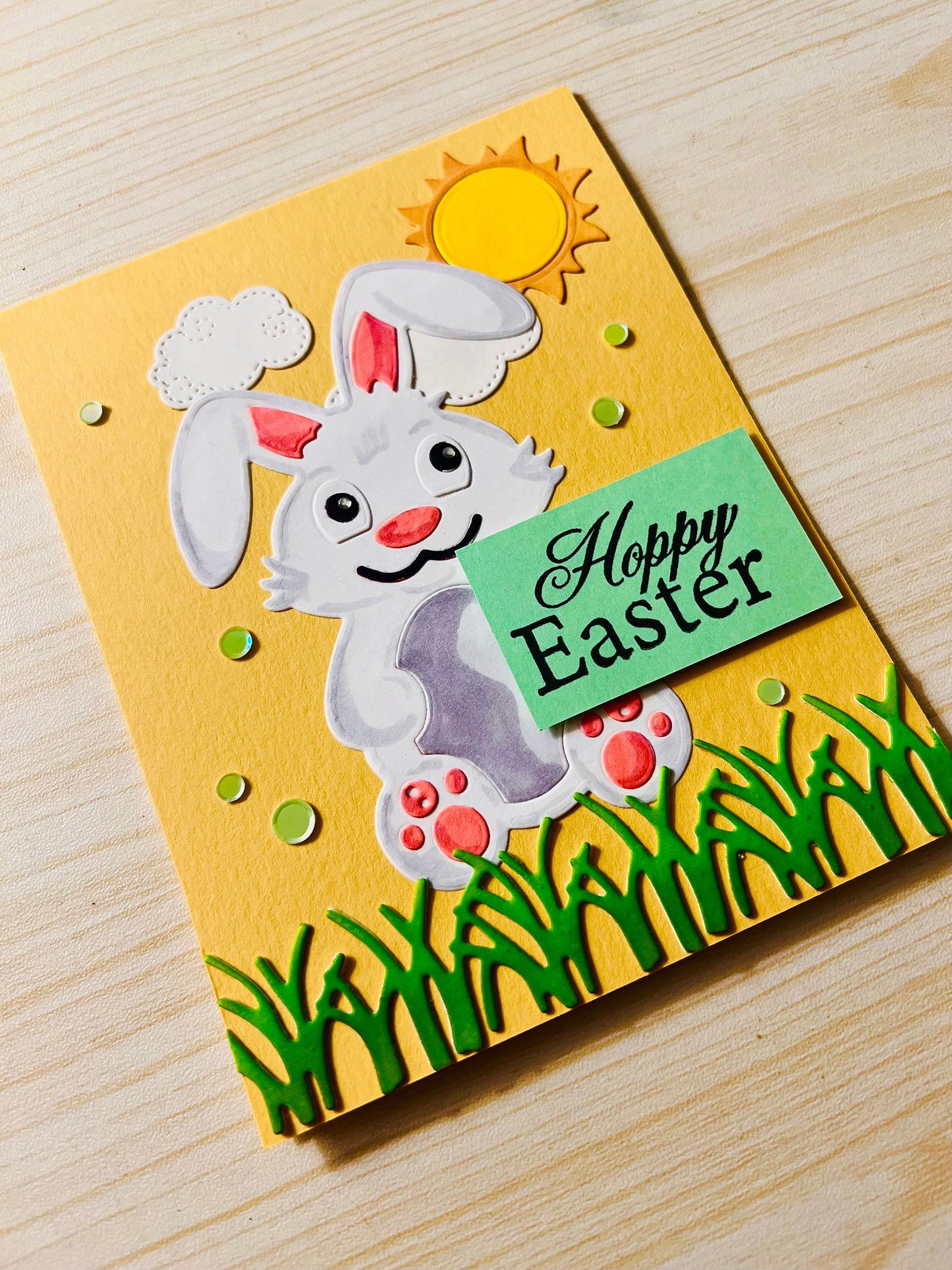 Cute White Easter Bunny on Grass Card - A Sweet Springtime Greeting of Joy and Renewal